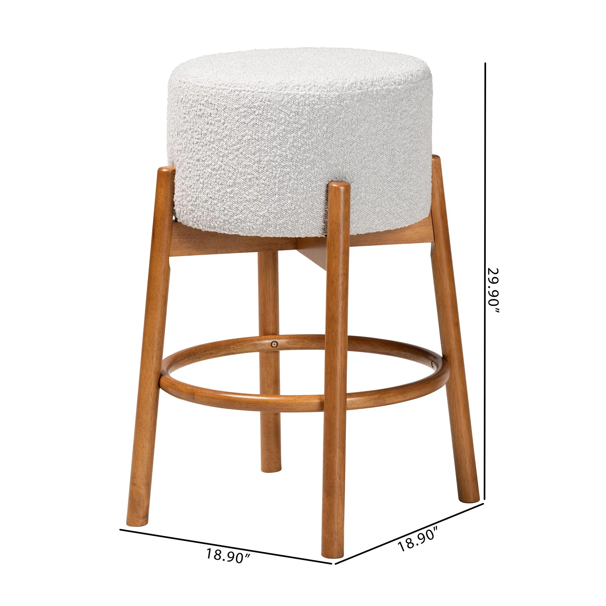 Baxton Studio Olwen Modern Japandi Light Grey Boucle Fabric and Walnut Brown Finished Wood 2-Piece Bar Stool Set - Image 7