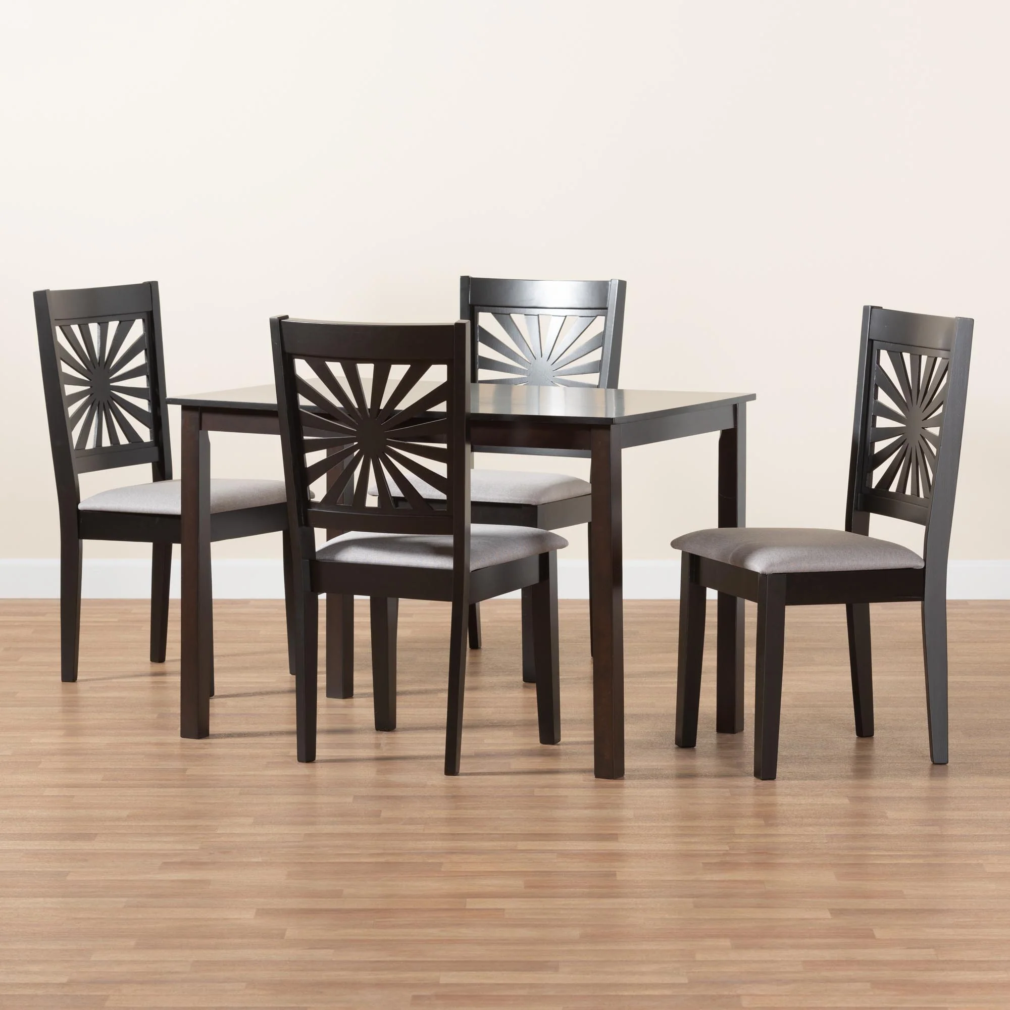 Baxton Studio Olympia Modern Beige Fabric and Espresso Brown Finished Wood 5-Piece Dining Set - Image 12
