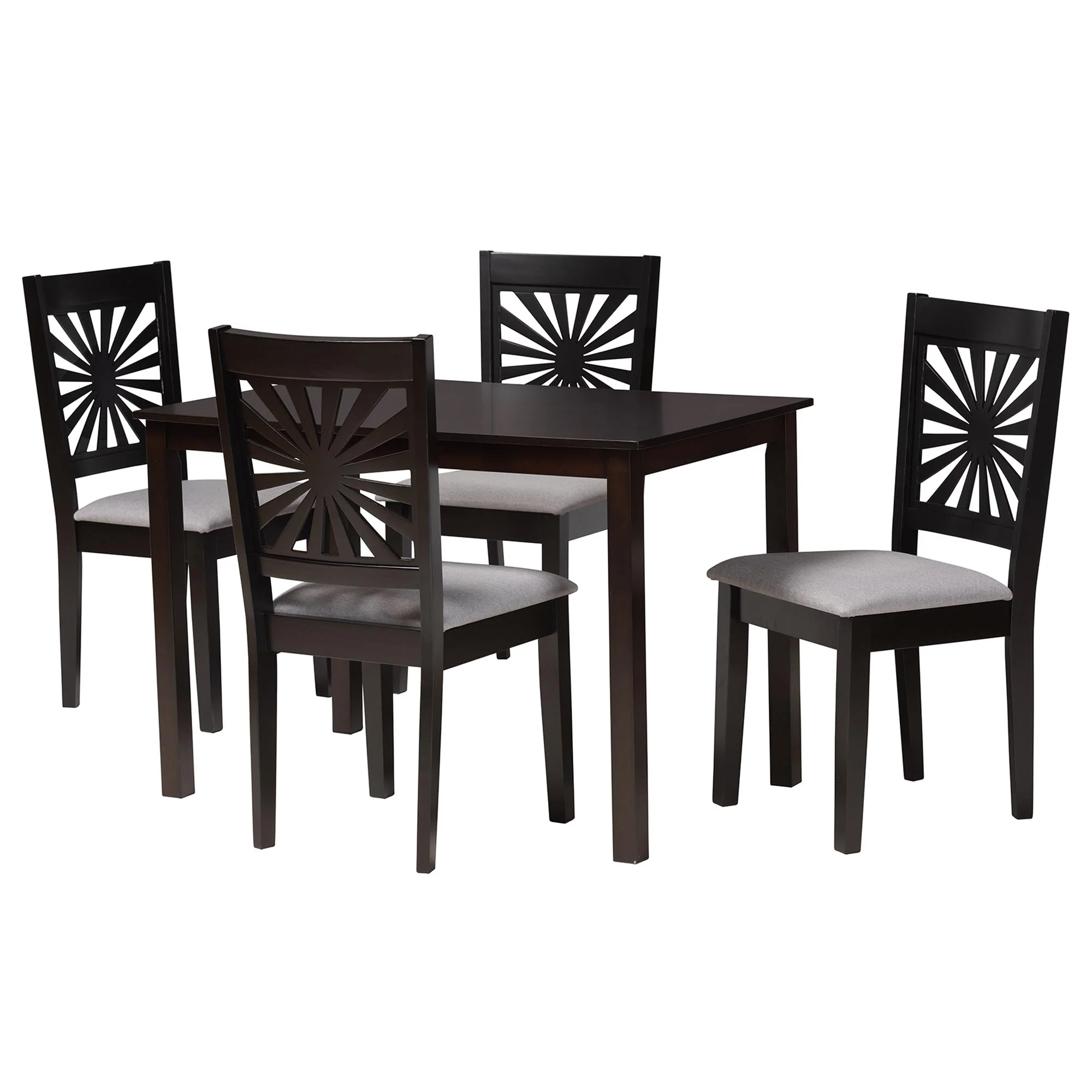 Baxton Studio Olympia Modern Beige Fabric and Espresso Brown Finished Wood 5-Piece Dining Set - Image 14