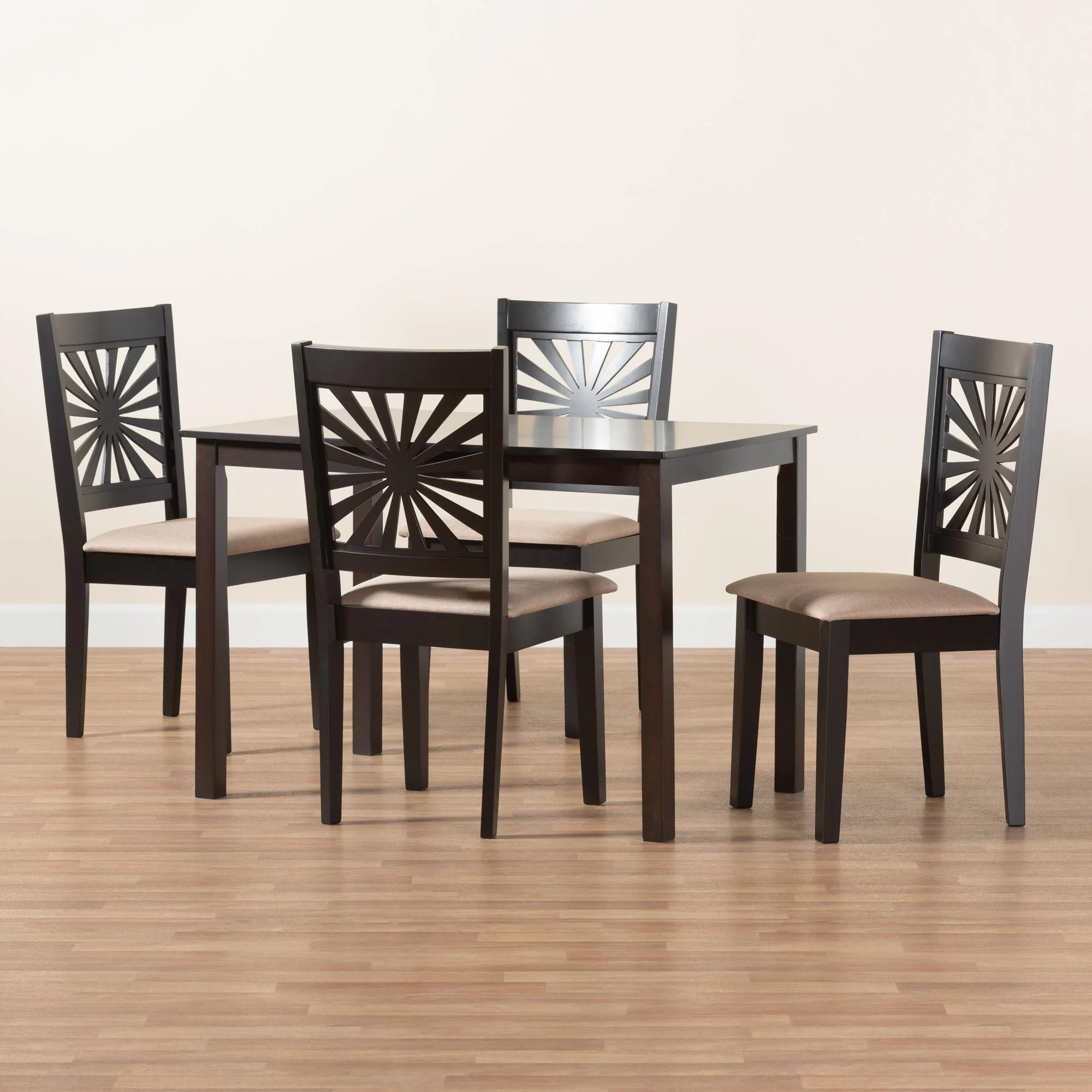Baxton Studio Olympia Modern Beige Fabric and Espresso Brown Finished Wood 5-Piece Dining Set - Image 2