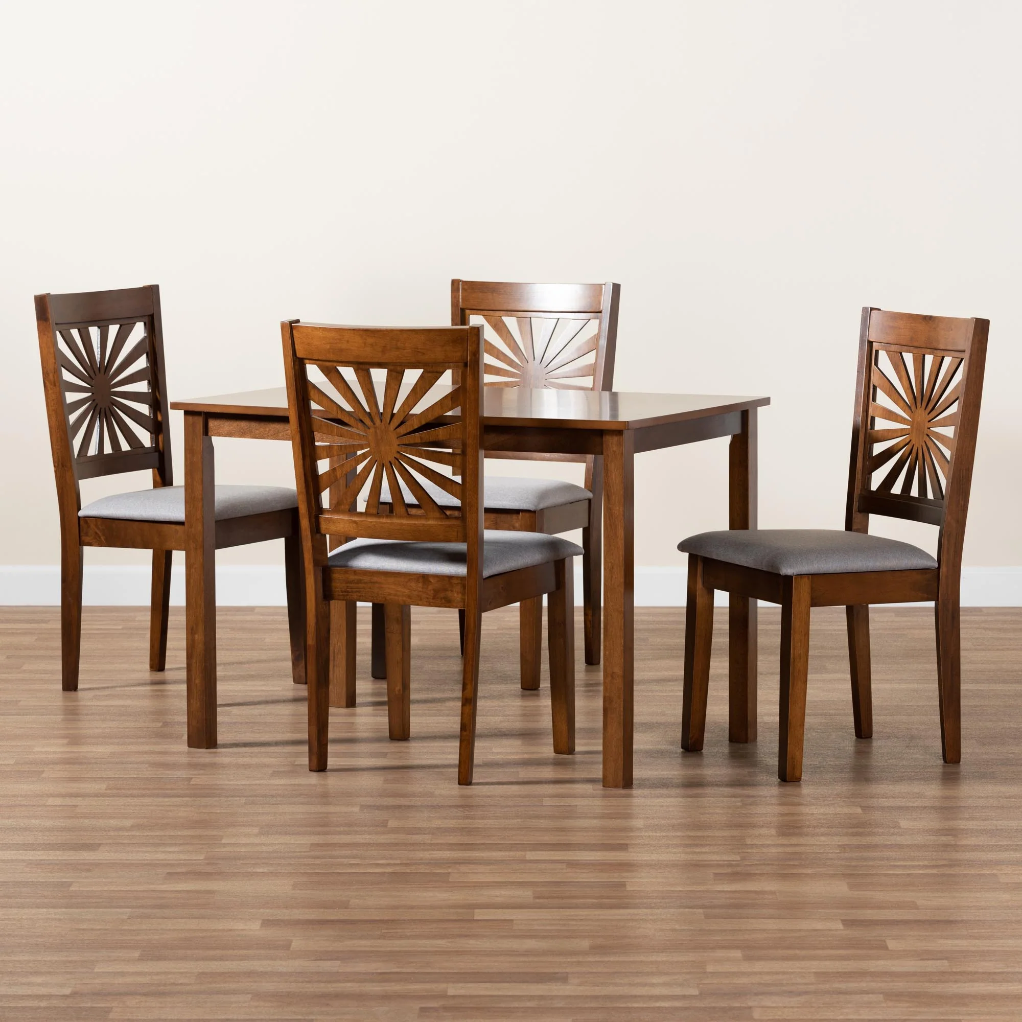 Baxton Studio Olympia Modern Beige Fabric and Espresso Brown Finished Wood 5-Piece Dining Set - Image 22