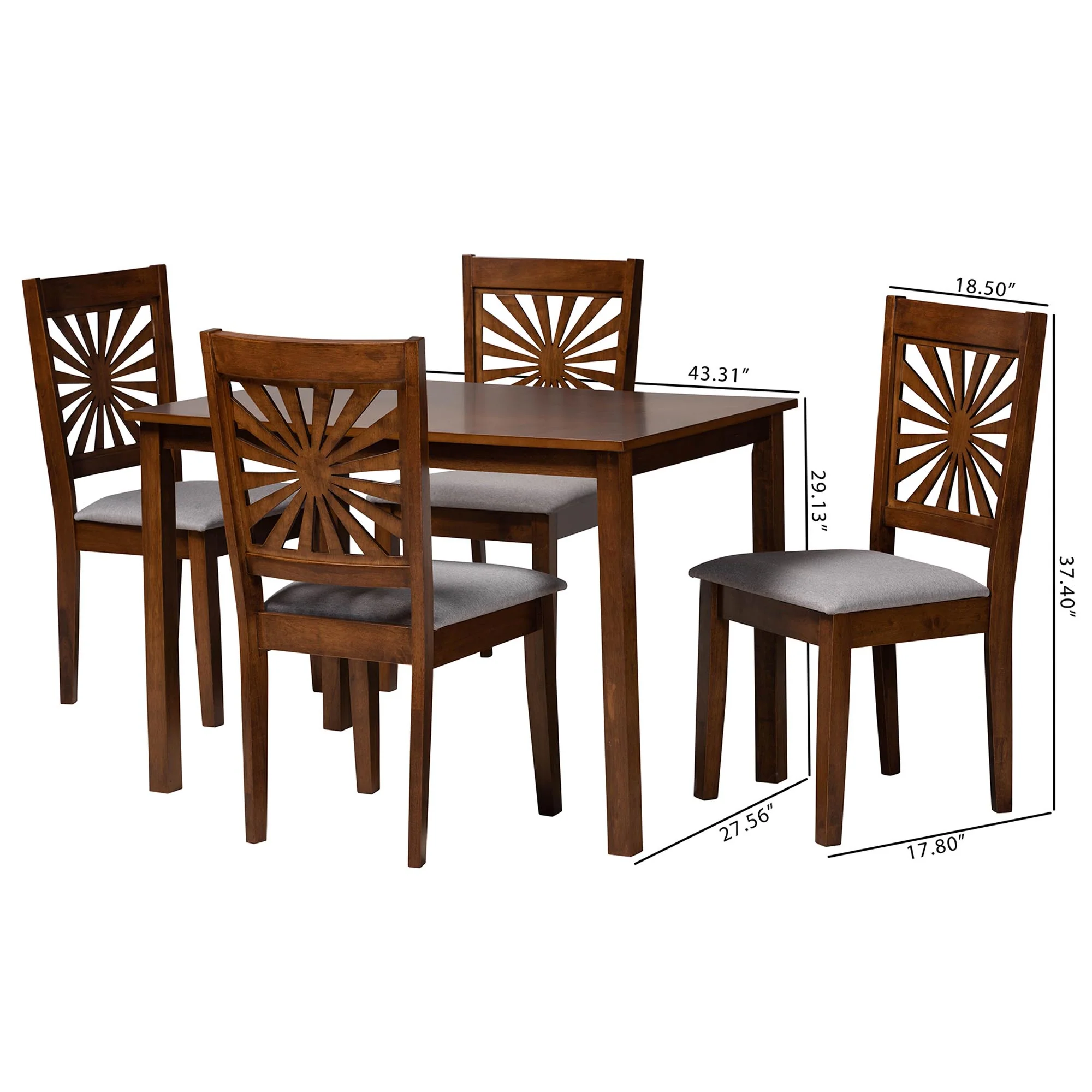 Baxton Studio Olympia Modern Beige Fabric and Espresso Brown Finished Wood 5-Piece Dining Set - Image 23