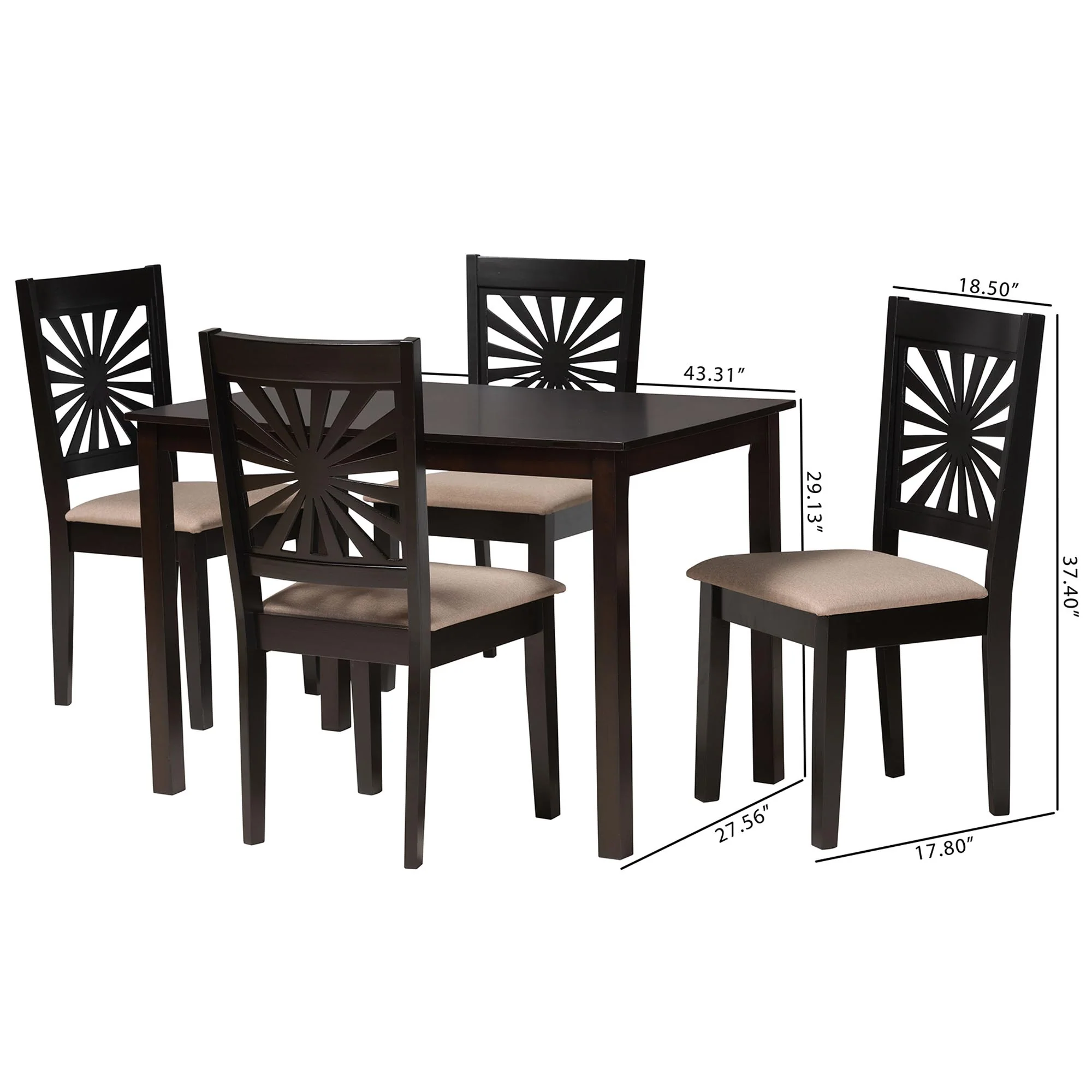Baxton Studio Olympia Modern Beige Fabric and Espresso Brown Finished Wood 5-Piece Dining Set - Image 3