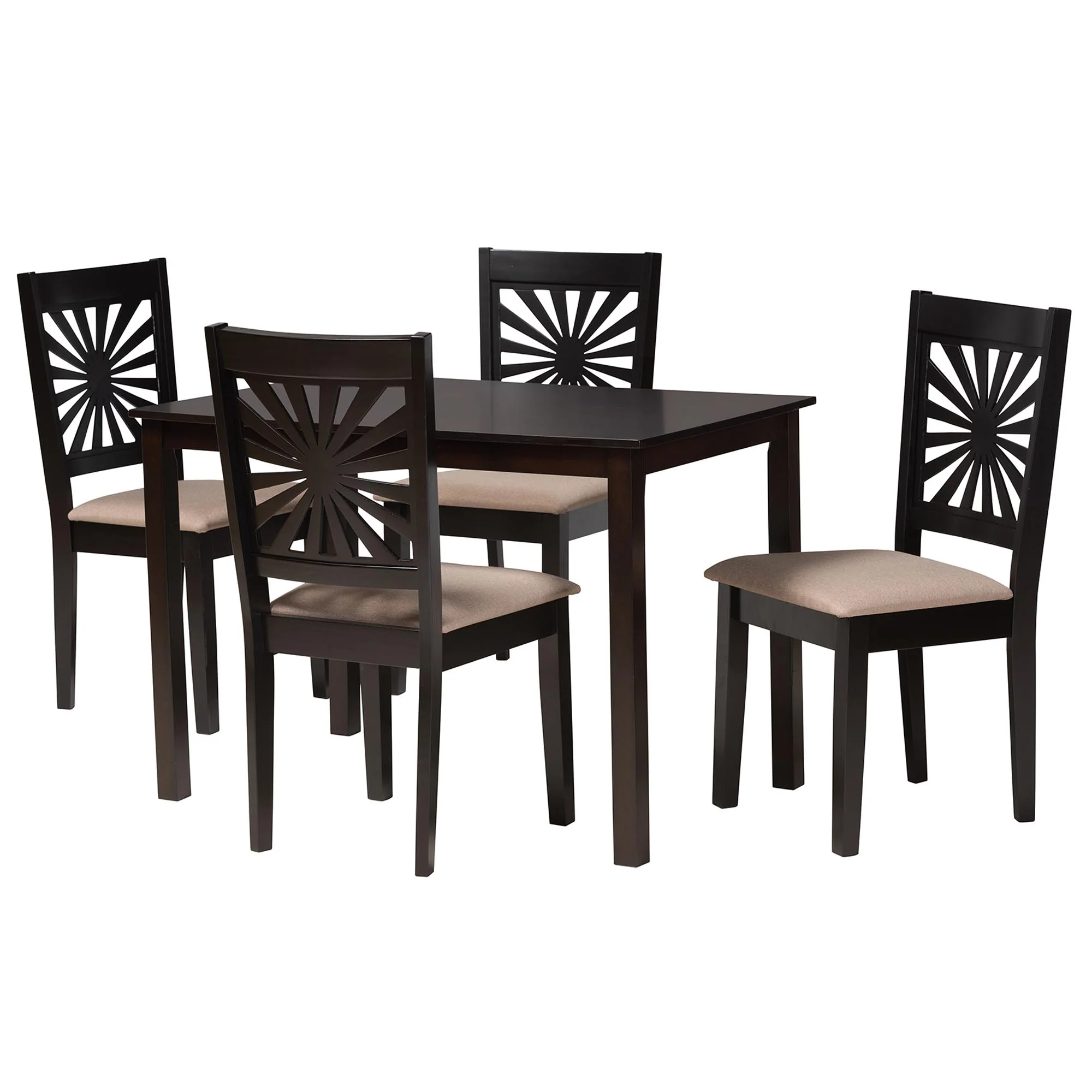 Baxton Studio Olympia Modern Beige Fabric and Espresso Brown Finished Wood 5-Piece Dining Set - Image 4