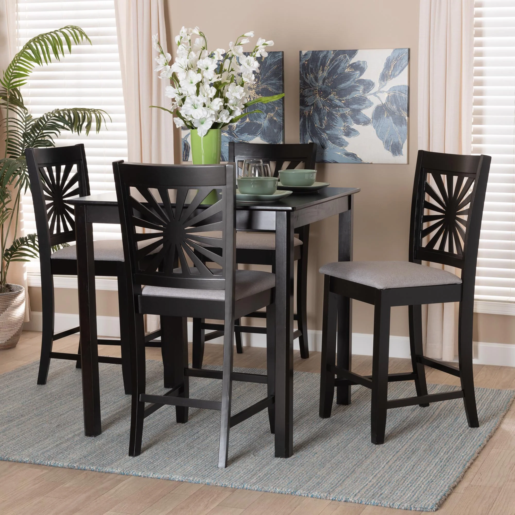 Baxton Studio Olympia Modern Beige Fabric and Espresso Brown Finished Wood 5-Piece Pub Set - Image 11
