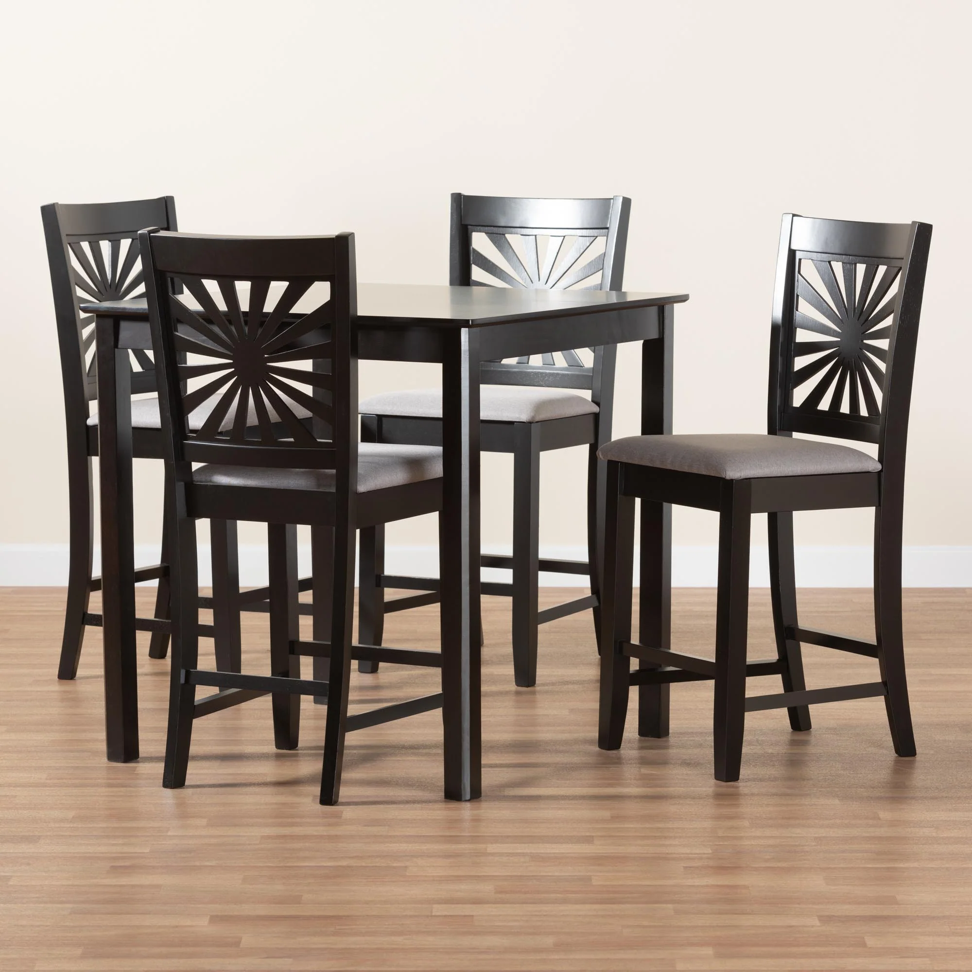 Baxton Studio Olympia Modern Beige Fabric and Espresso Brown Finished Wood 5-Piece Pub Set - Image 12