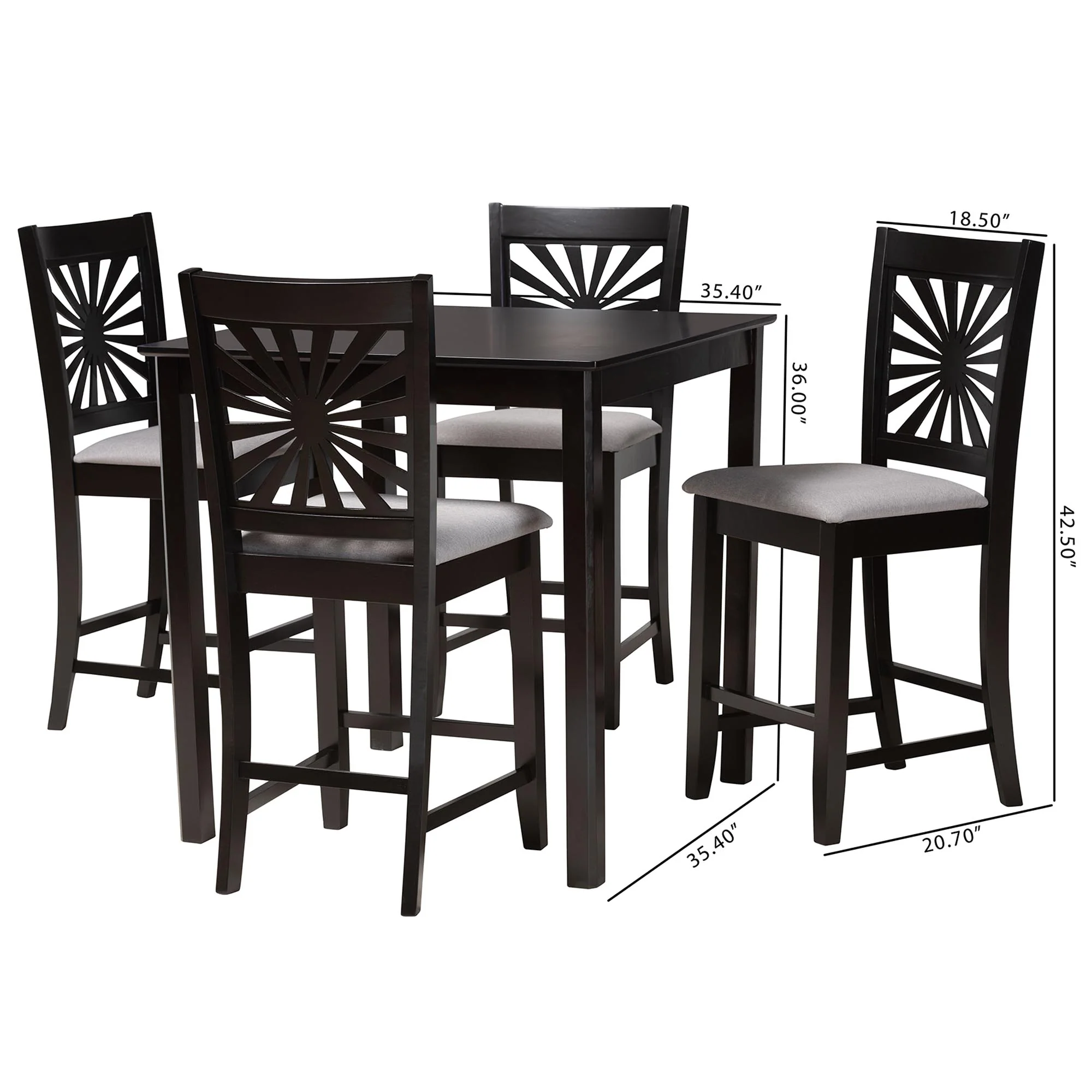 Baxton Studio Olympia Modern Beige Fabric and Espresso Brown Finished Wood 5-Piece Pub Set - Image 13