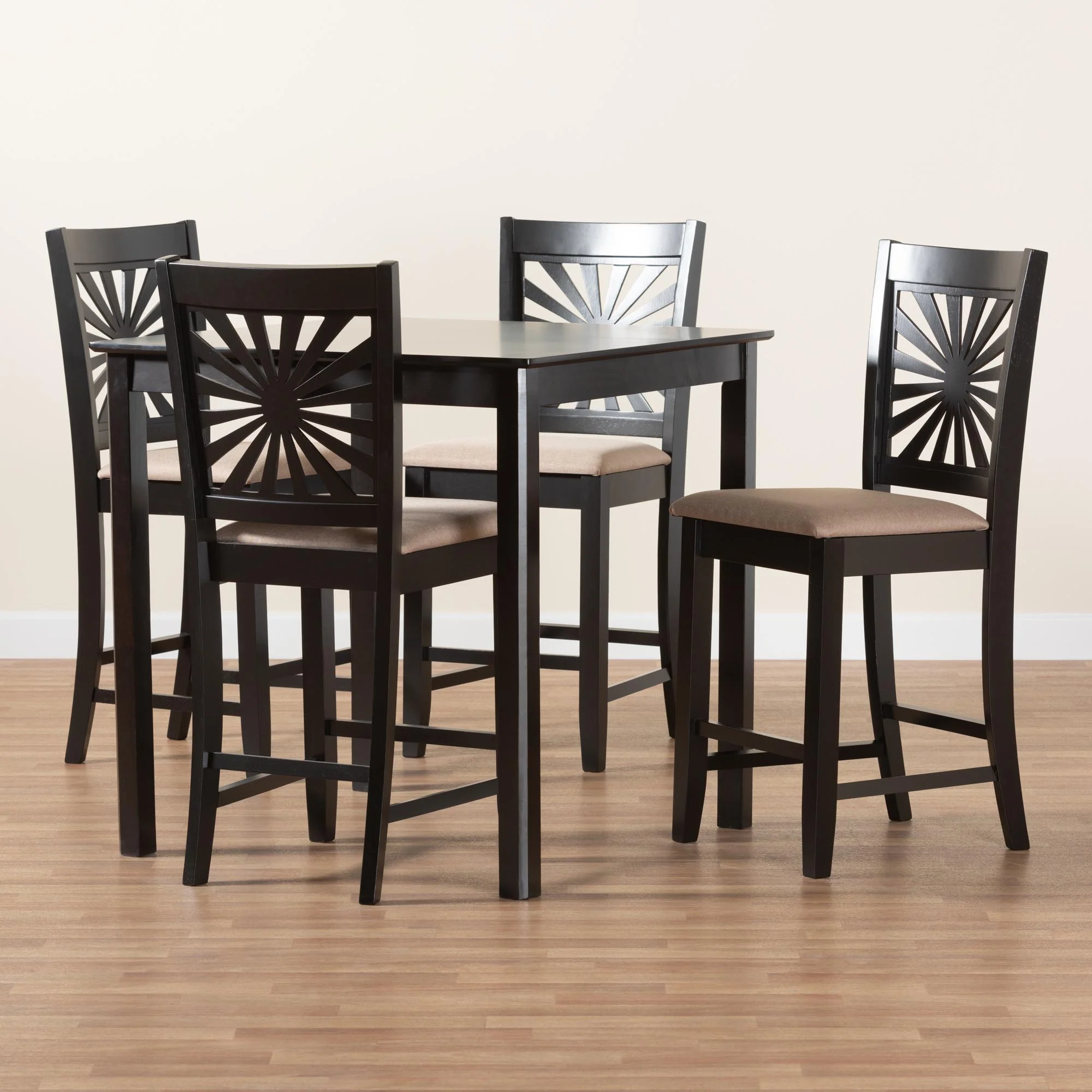 Baxton Studio Olympia Modern Beige Fabric and Espresso Brown Finished Wood 5-Piece Pub Set - Image 2