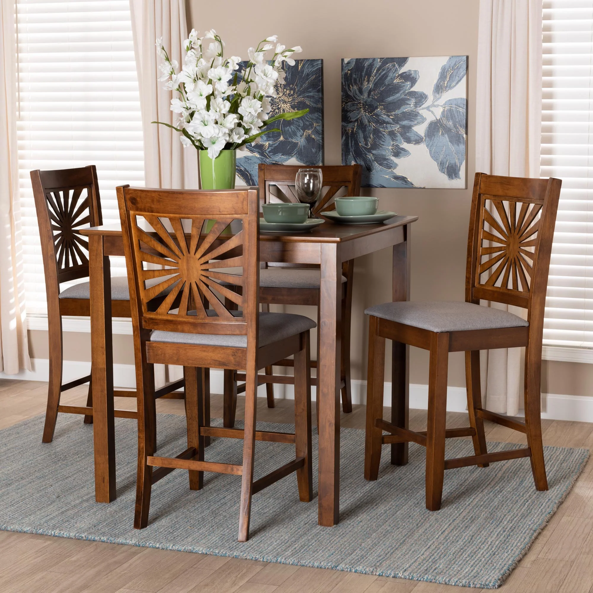 Baxton Studio Olympia Modern Beige Fabric and Espresso Brown Finished Wood 5-Piece Pub Set - Image 21