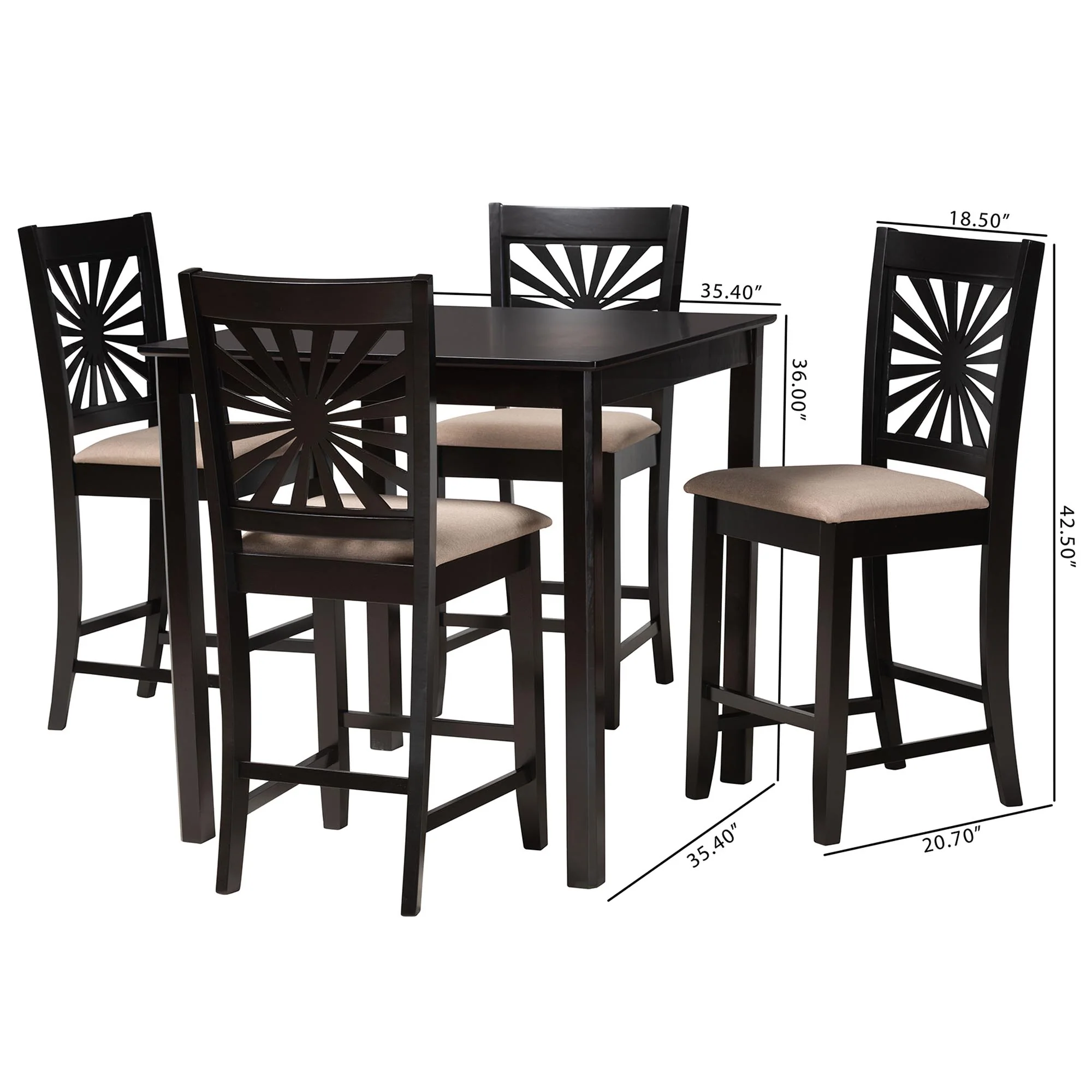 Baxton Studio Olympia Modern Beige Fabric and Espresso Brown Finished Wood 5-Piece Pub Set - Image 3