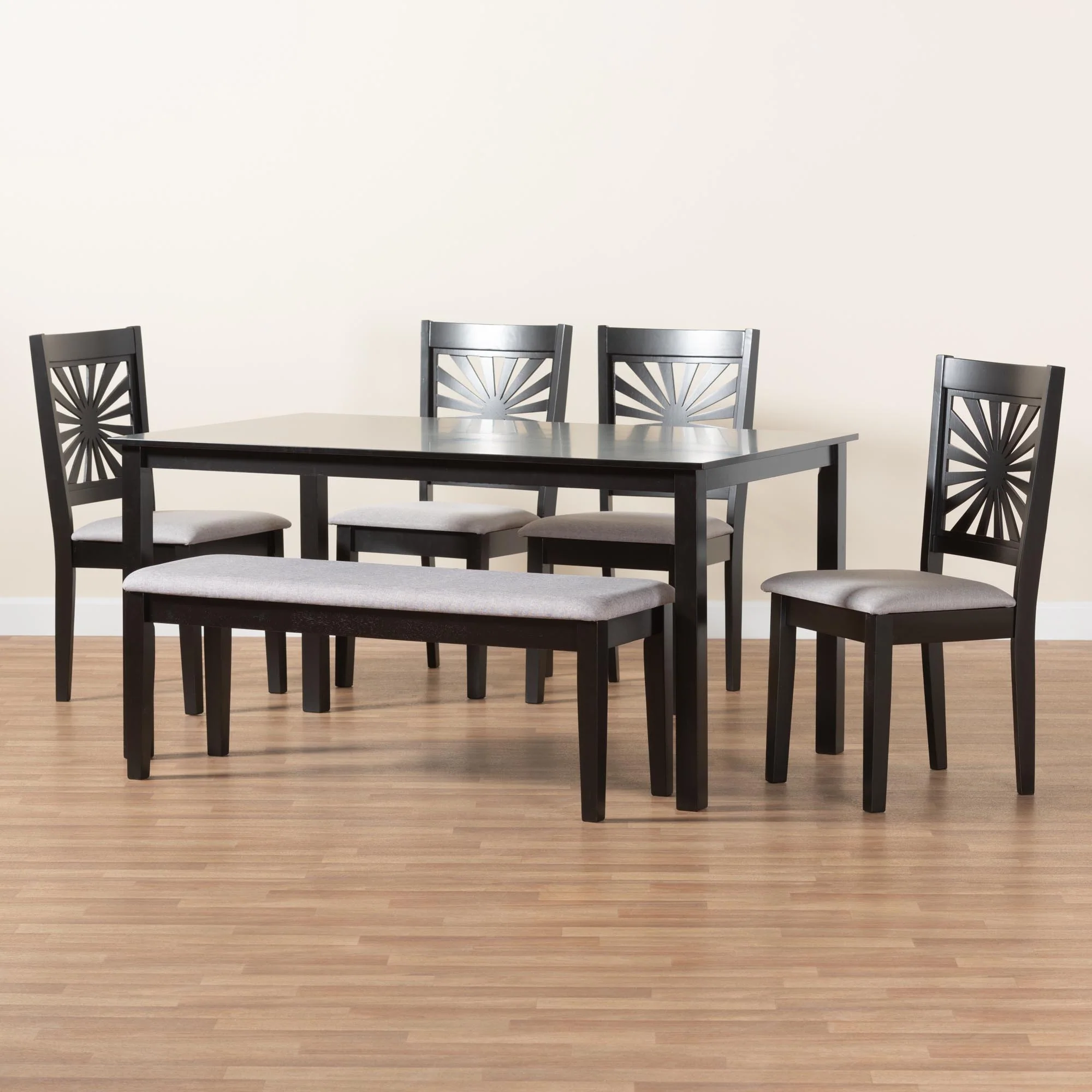 Baxton Studio Olympia Modern Beige Fabric and Espresso Brown Finished Wood 6-Piece Dining Set - Image 14