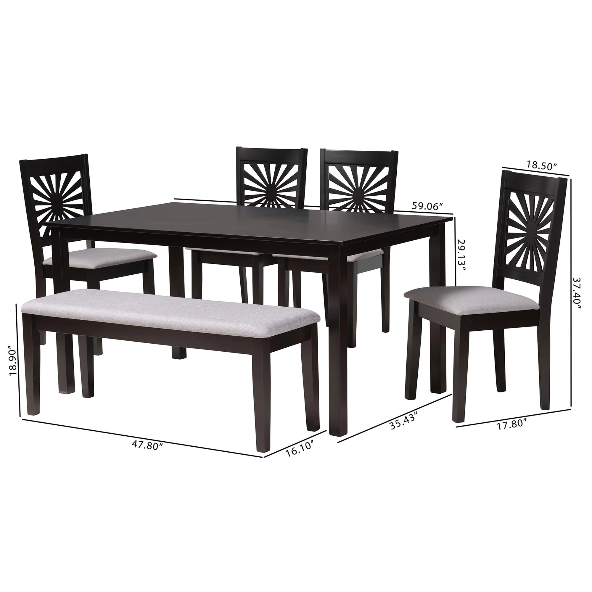 Baxton Studio Olympia Modern Beige Fabric and Espresso Brown Finished Wood 6-Piece Dining Set - Image 15