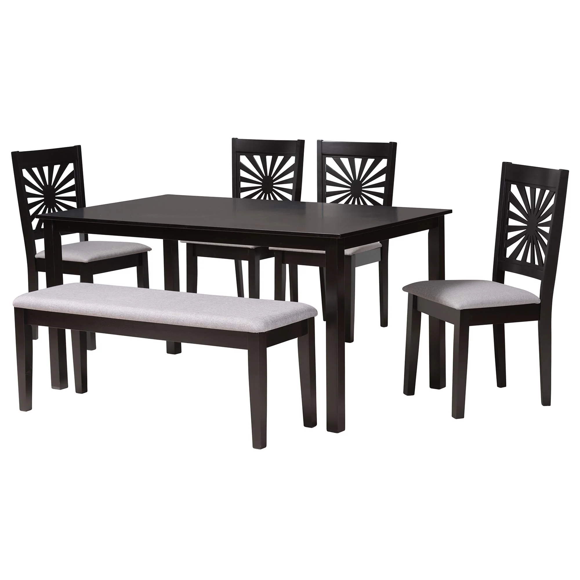 Baxton Studio Olympia Modern Beige Fabric and Espresso Brown Finished Wood 6-Piece Dining Set - Image 16