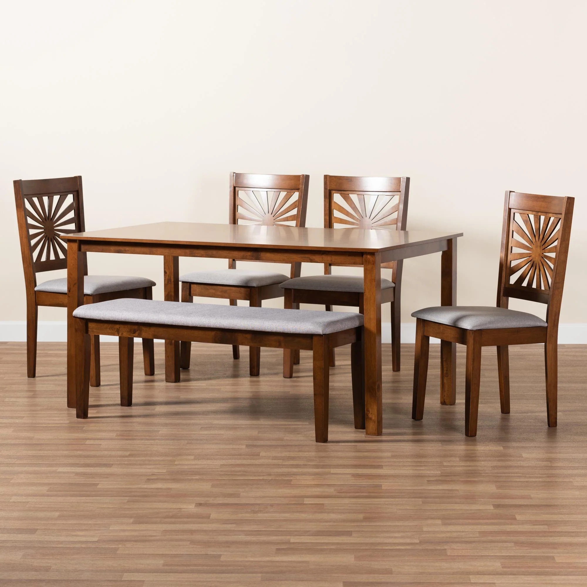 Baxton Studio Olympia Modern Beige Fabric and Espresso Brown Finished Wood 6-Piece Dining Set - Image 25