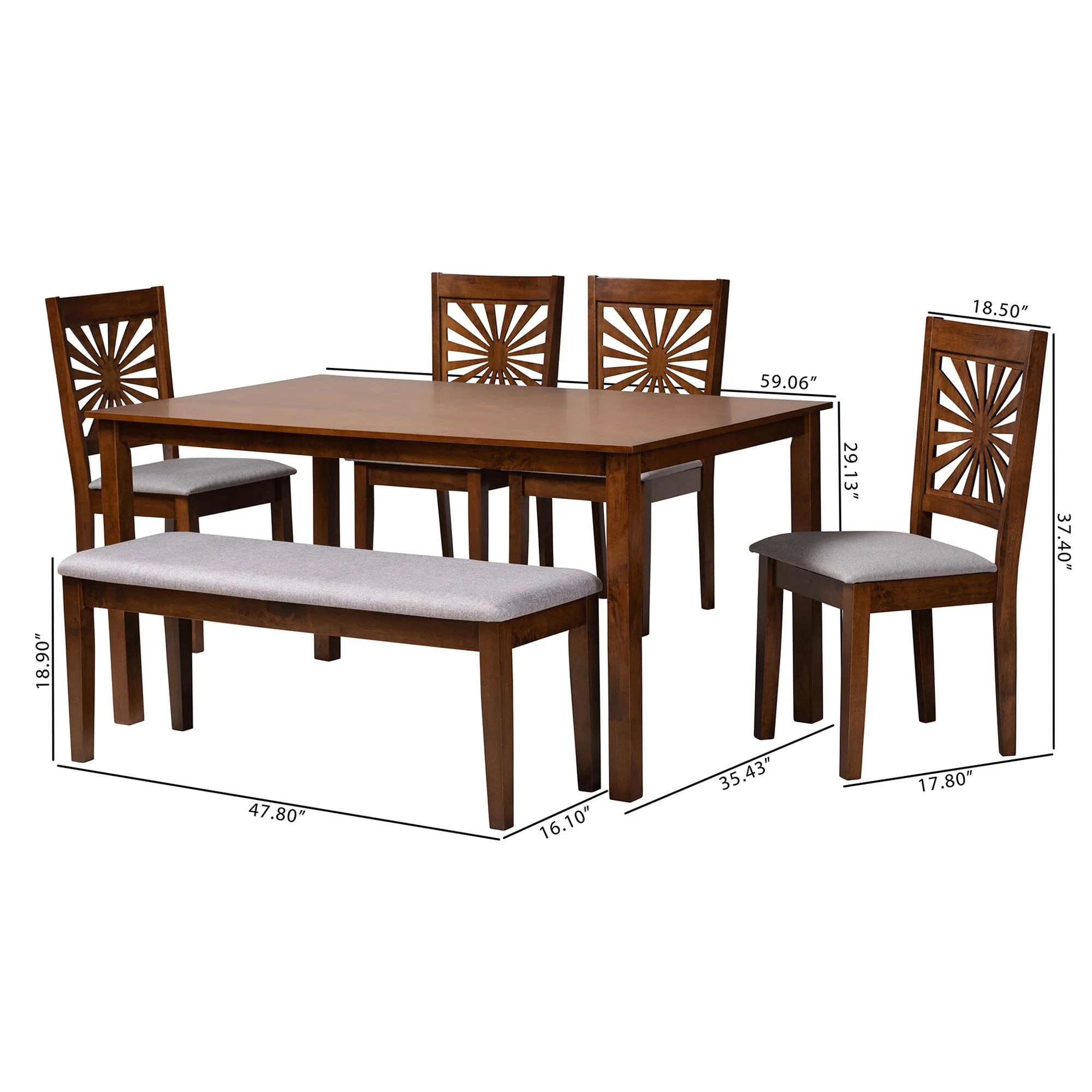 Baxton Studio Olympia Modern Beige Fabric and Espresso Brown Finished Wood 6-Piece Dining Set - Image 26