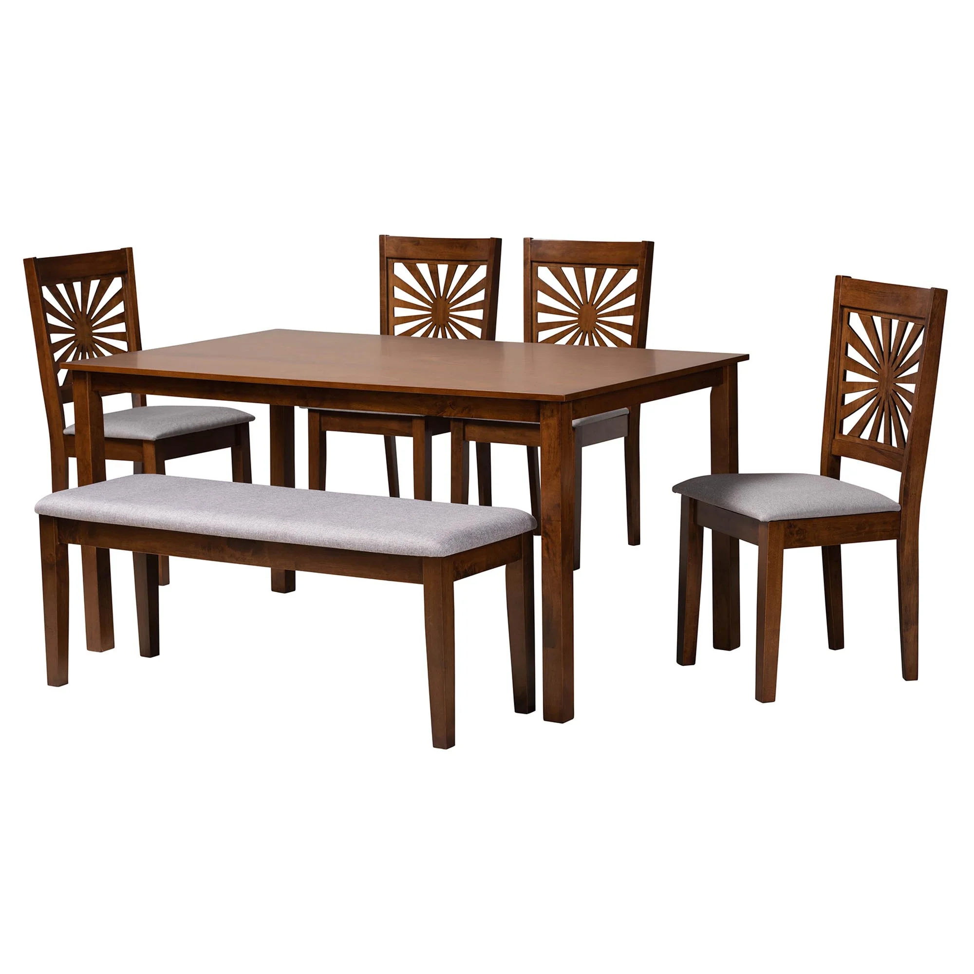 Baxton Studio Olympia Modern Beige Fabric and Espresso Brown Finished Wood 6-Piece Dining Set - Image 27