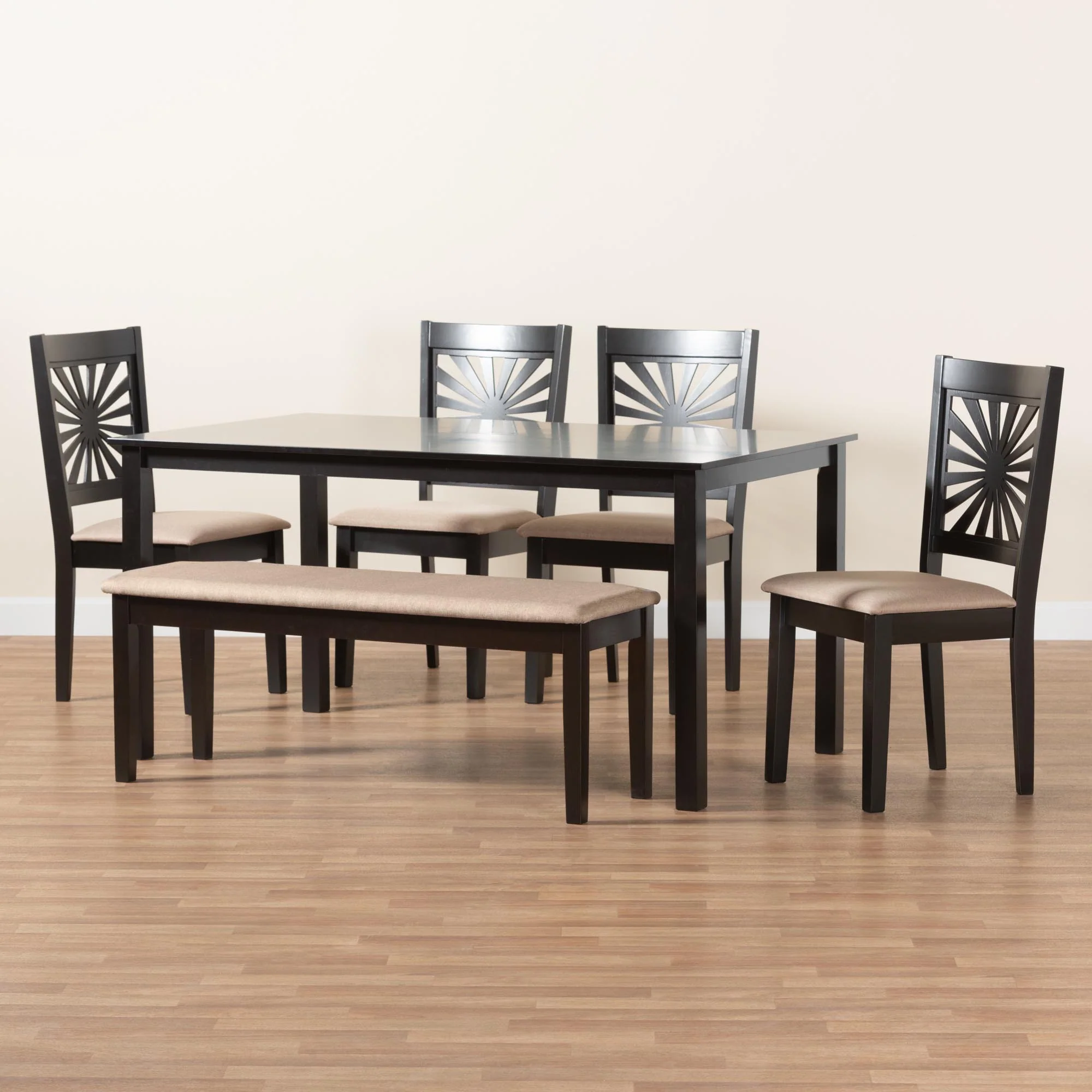 Baxton Studio Olympia Modern Beige Fabric and Espresso Brown Finished Wood 6-Piece Dining Set - Image 3