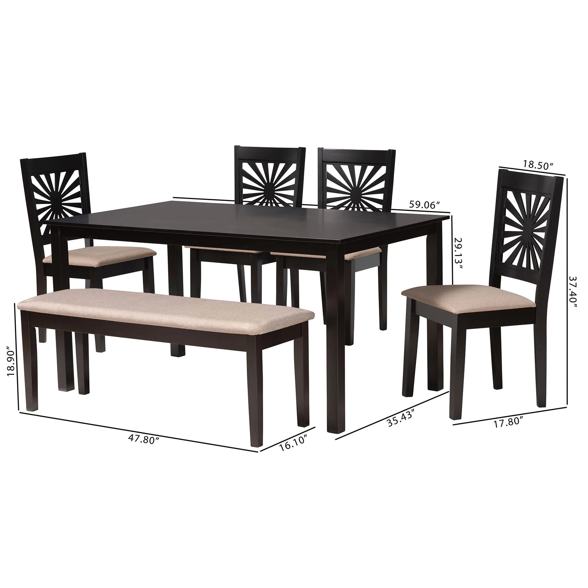 Baxton Studio Olympia Modern Beige Fabric and Espresso Brown Finished Wood 6-Piece Dining Set - Image 4
