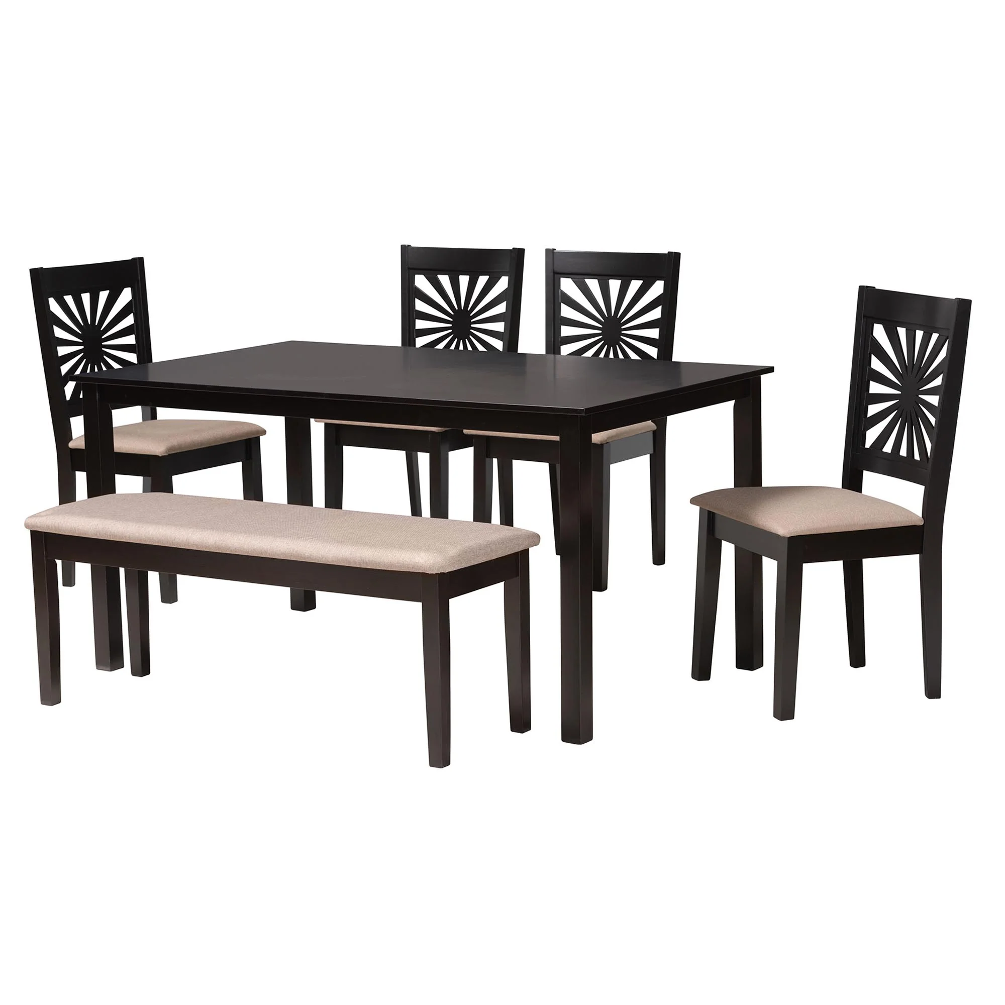 Baxton Studio Olympia Modern Beige Fabric and Espresso Brown Finished Wood 6-Piece Dining Set - Image 5