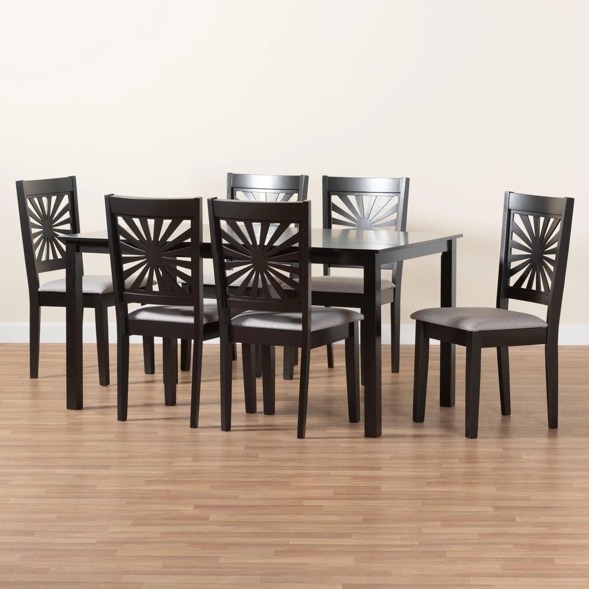 Baxton Studio Olympia Modern Beige Fabric and Espresso Brown Finished Wood 7-Piece Dining Set - Image 12