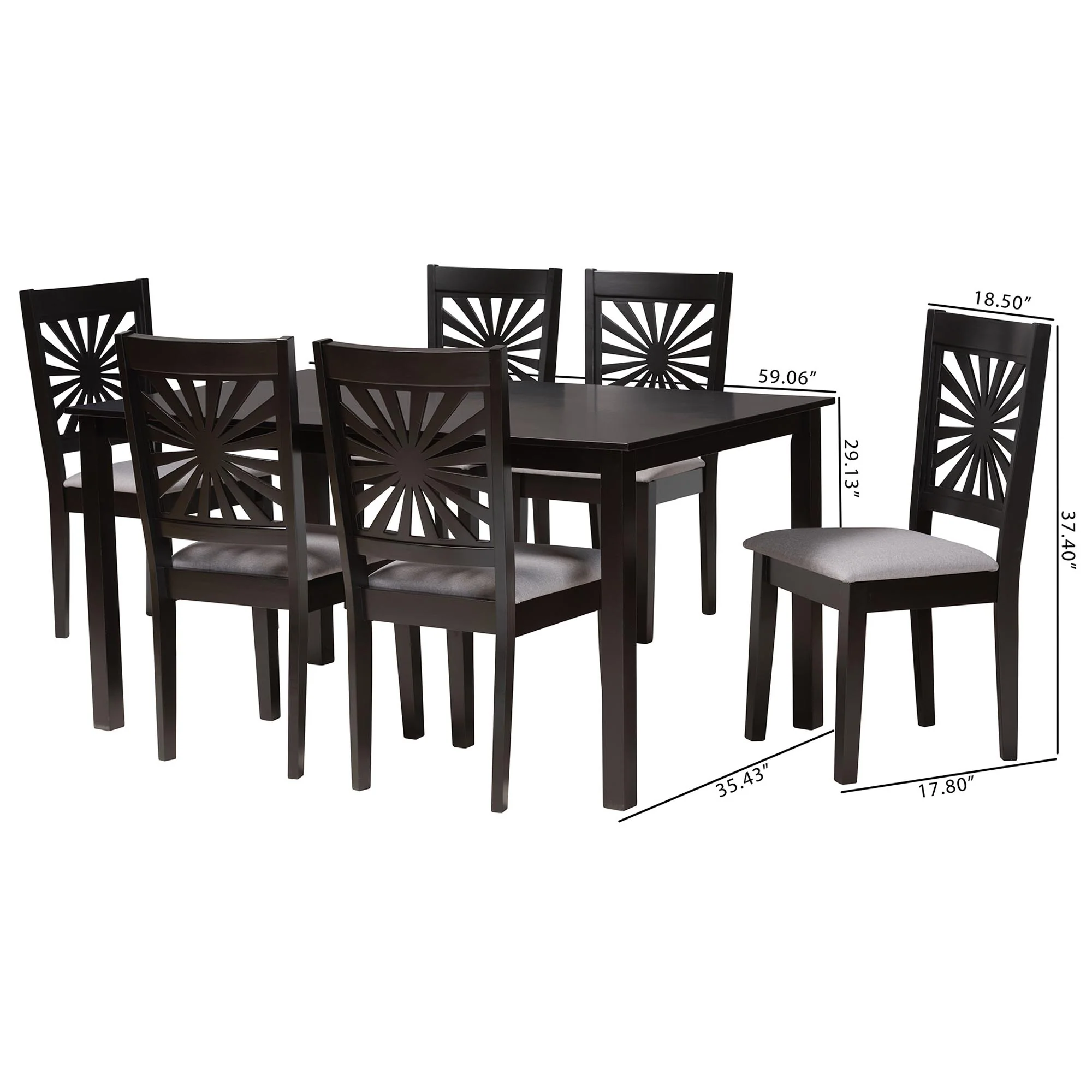 Baxton Studio Olympia Modern Beige Fabric and Espresso Brown Finished Wood 7-Piece Dining Set - Image 13