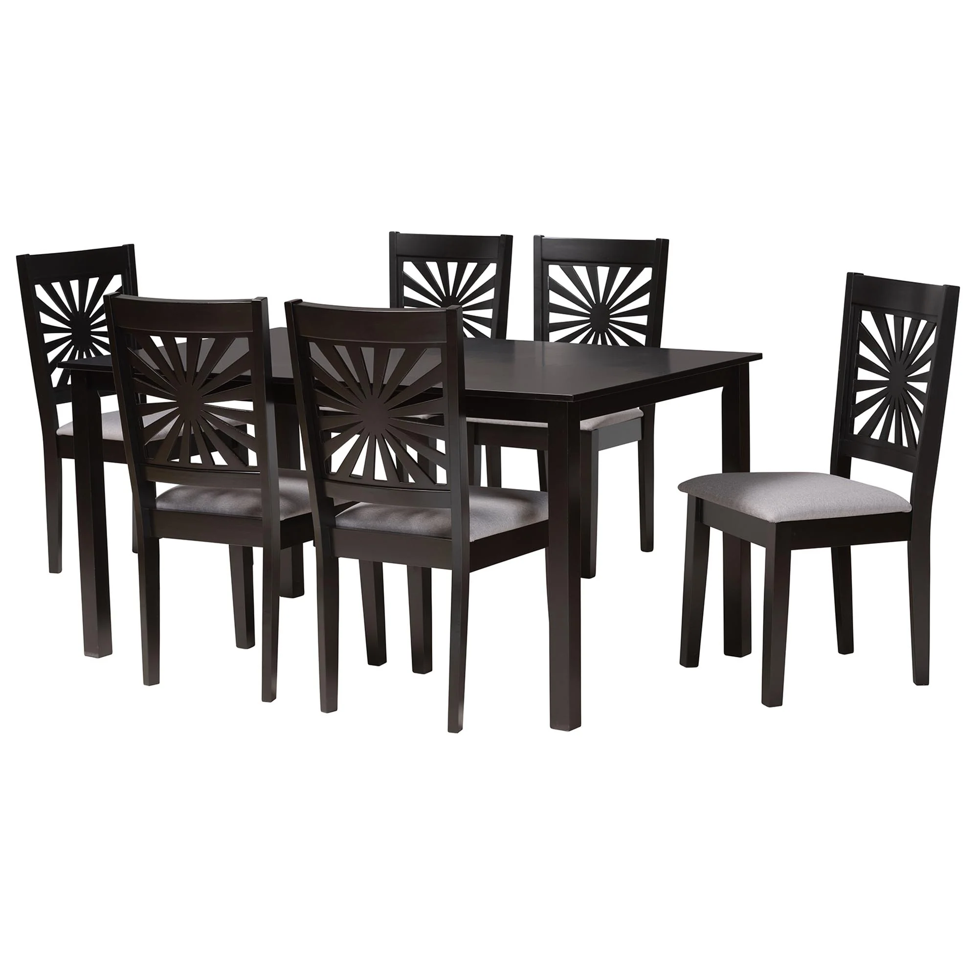 Baxton Studio Olympia Modern Beige Fabric and Espresso Brown Finished Wood 7-Piece Dining Set - Image 14