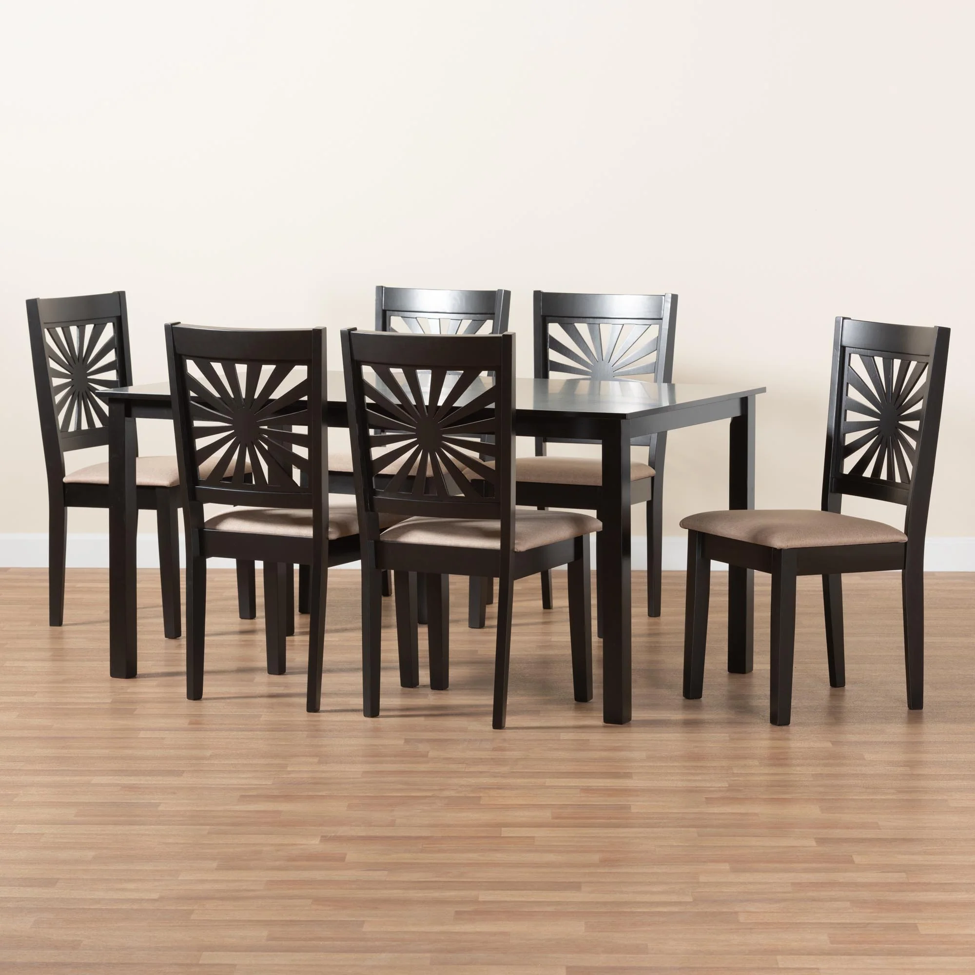 Baxton Studio Olympia Modern Beige Fabric and Espresso Brown Finished Wood 7-Piece Dining Set - Image 2