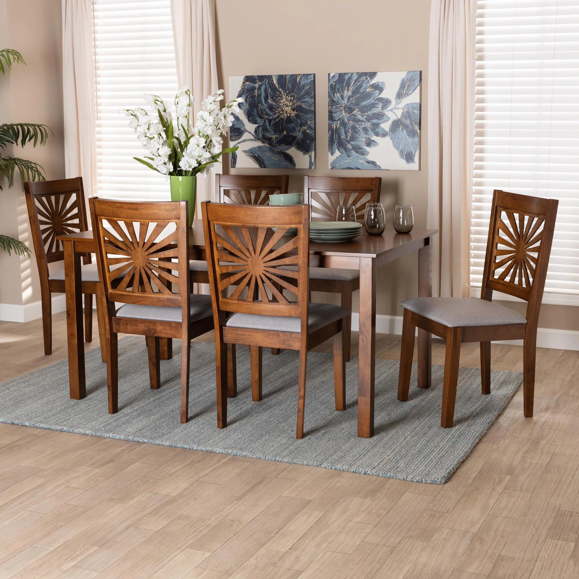 Baxton Studio Olympia Modern Beige Fabric and Espresso Brown Finished Wood 7-Piece Dining Set - Image 21