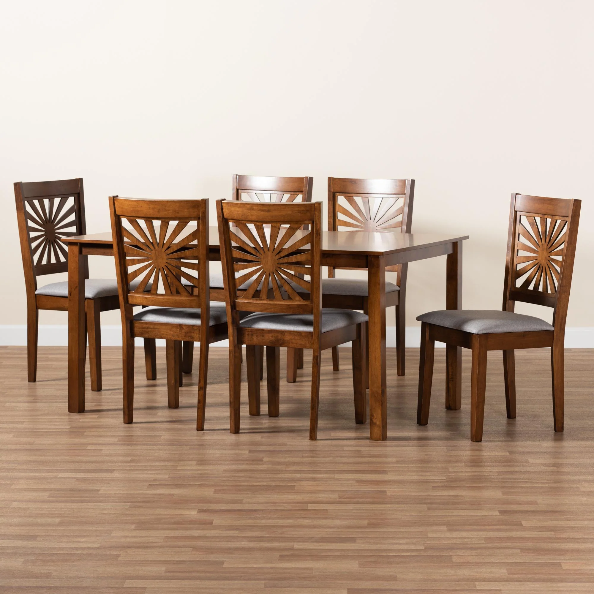 Baxton Studio Olympia Modern Beige Fabric and Espresso Brown Finished Wood 7-Piece Dining Set - Image 22