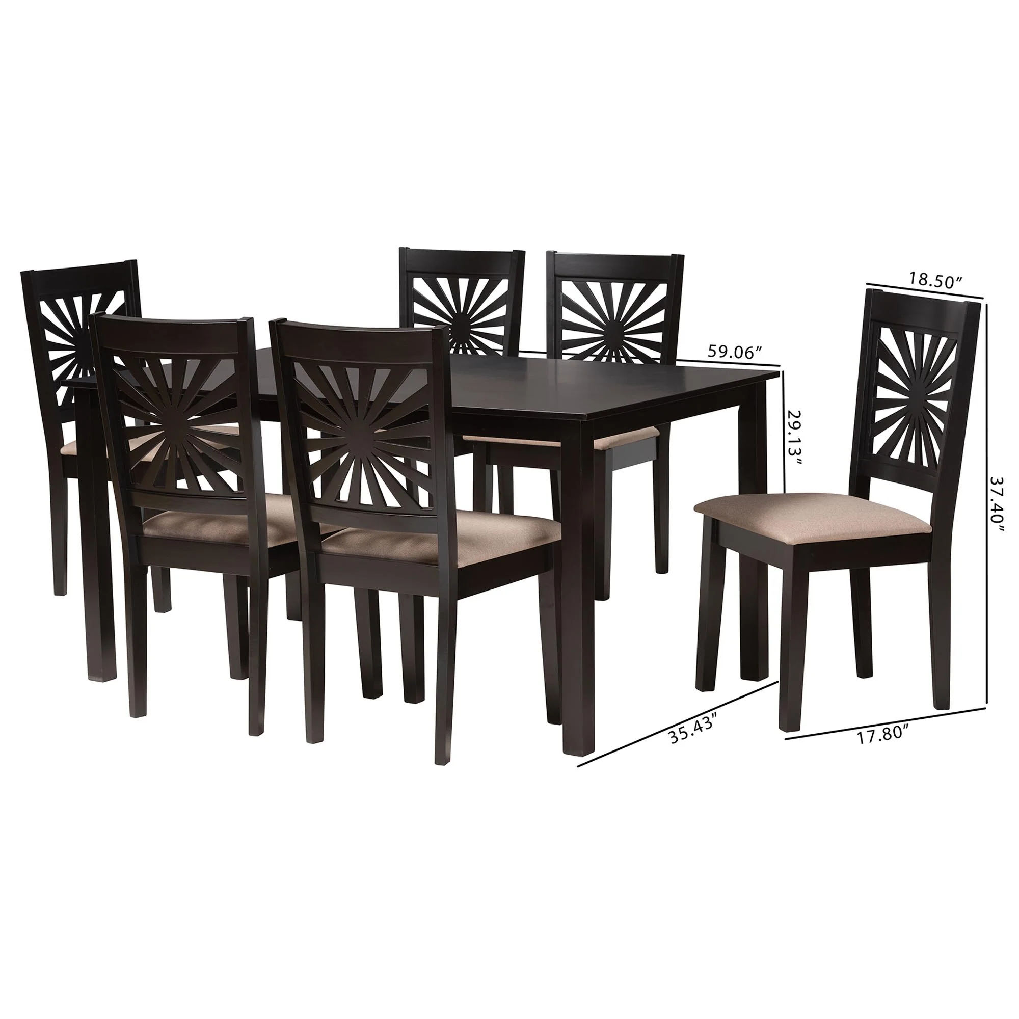 Baxton Studio Olympia Modern Beige Fabric and Espresso Brown Finished Wood 7-Piece Dining Set - Image 3