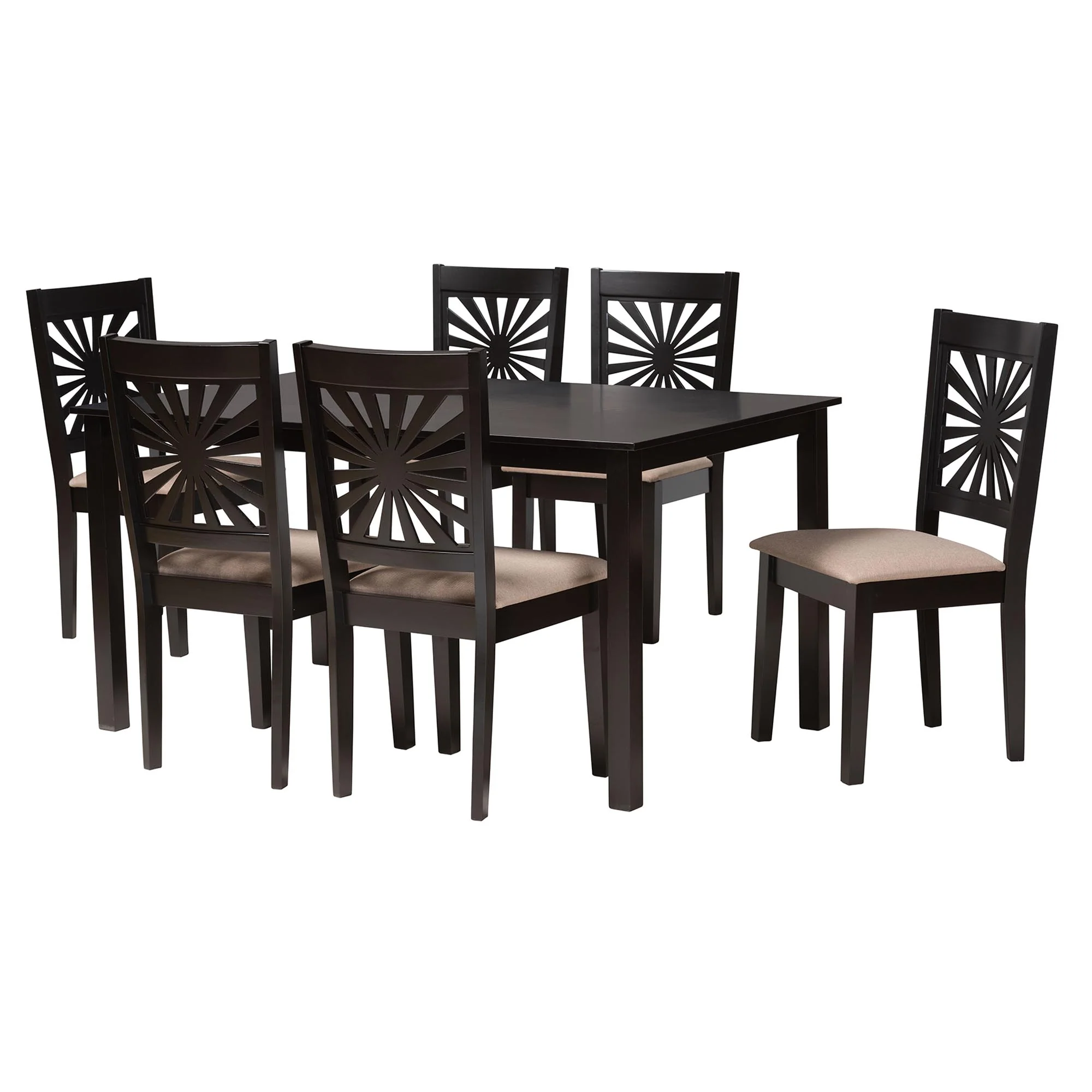 Baxton Studio Olympia Modern Beige Fabric and Espresso Brown Finished Wood 7-Piece Dining Set - Image 4