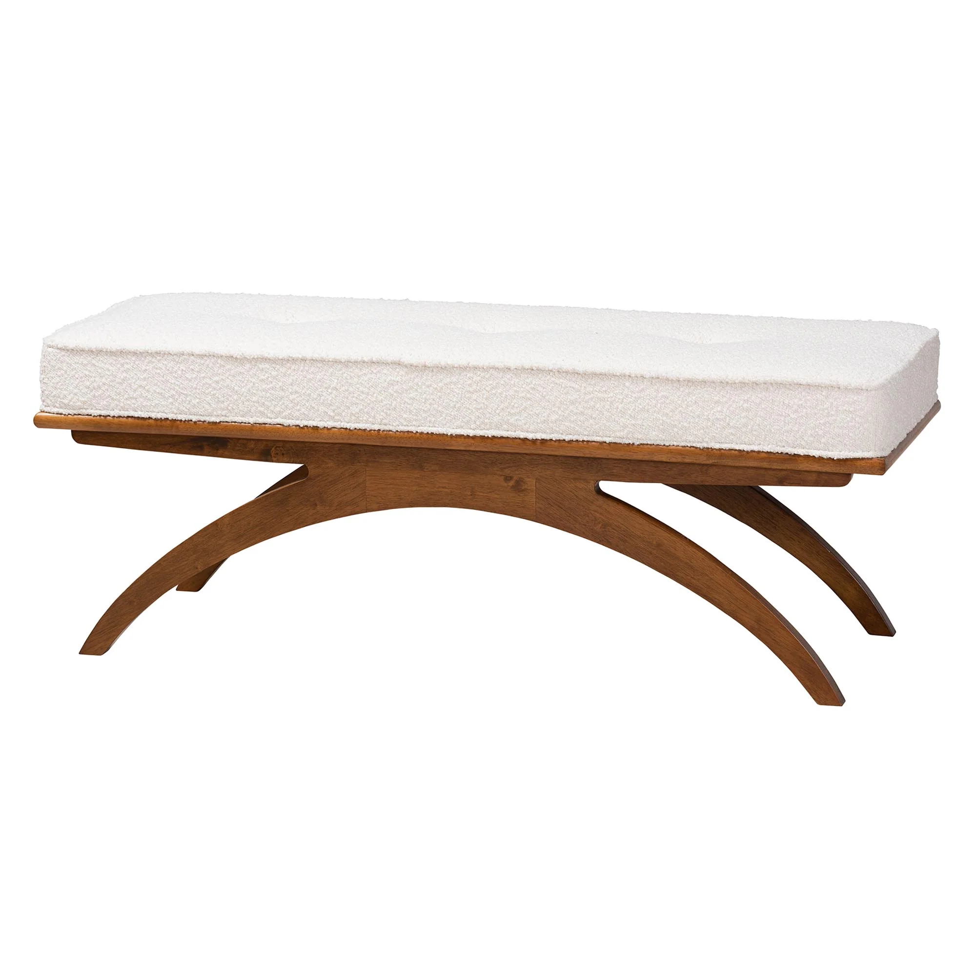 Baxton Studio Orella Japandi Cream Boucle Fabric and Walnut Brown Finished Wood Bench - Image 2