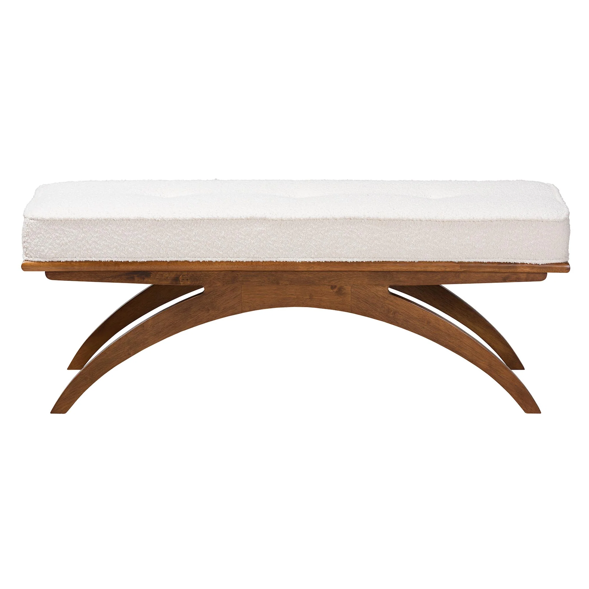 Baxton Studio Orella Japandi Cream Boucle Fabric and Walnut Brown Finished Wood Bench - Image 3