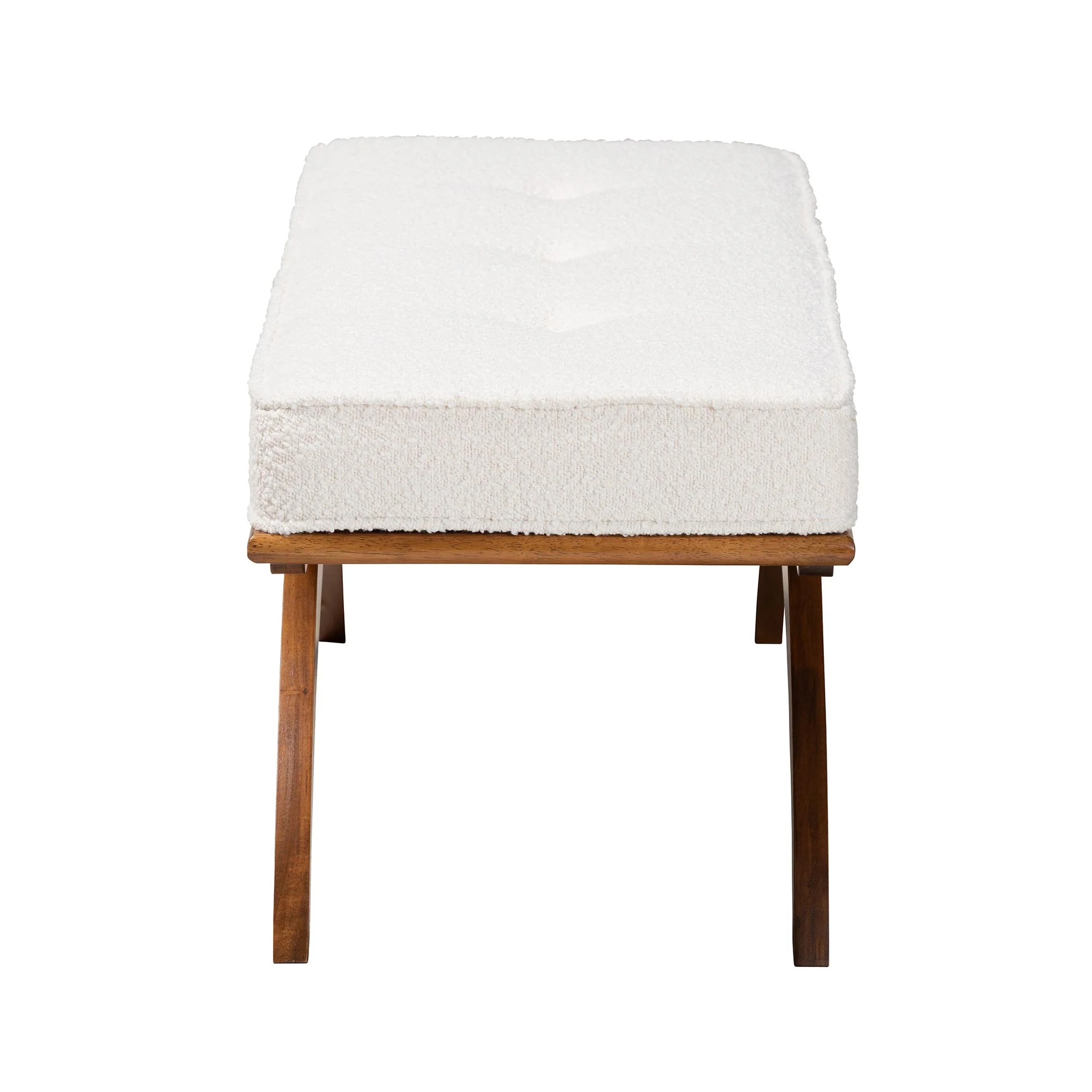 Baxton Studio Orella Japandi Cream Boucle Fabric and Walnut Brown Finished Wood Bench - Image 4