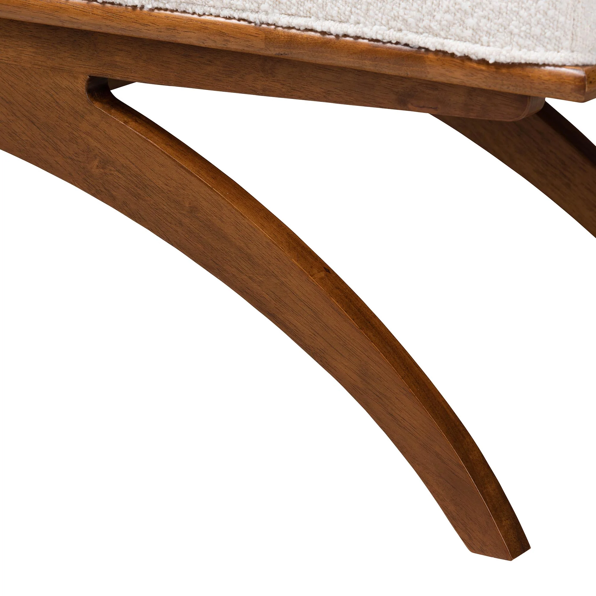 Baxton Studio Orella Japandi Cream Boucle Fabric and Walnut Brown Finished Wood Bench - Image 5