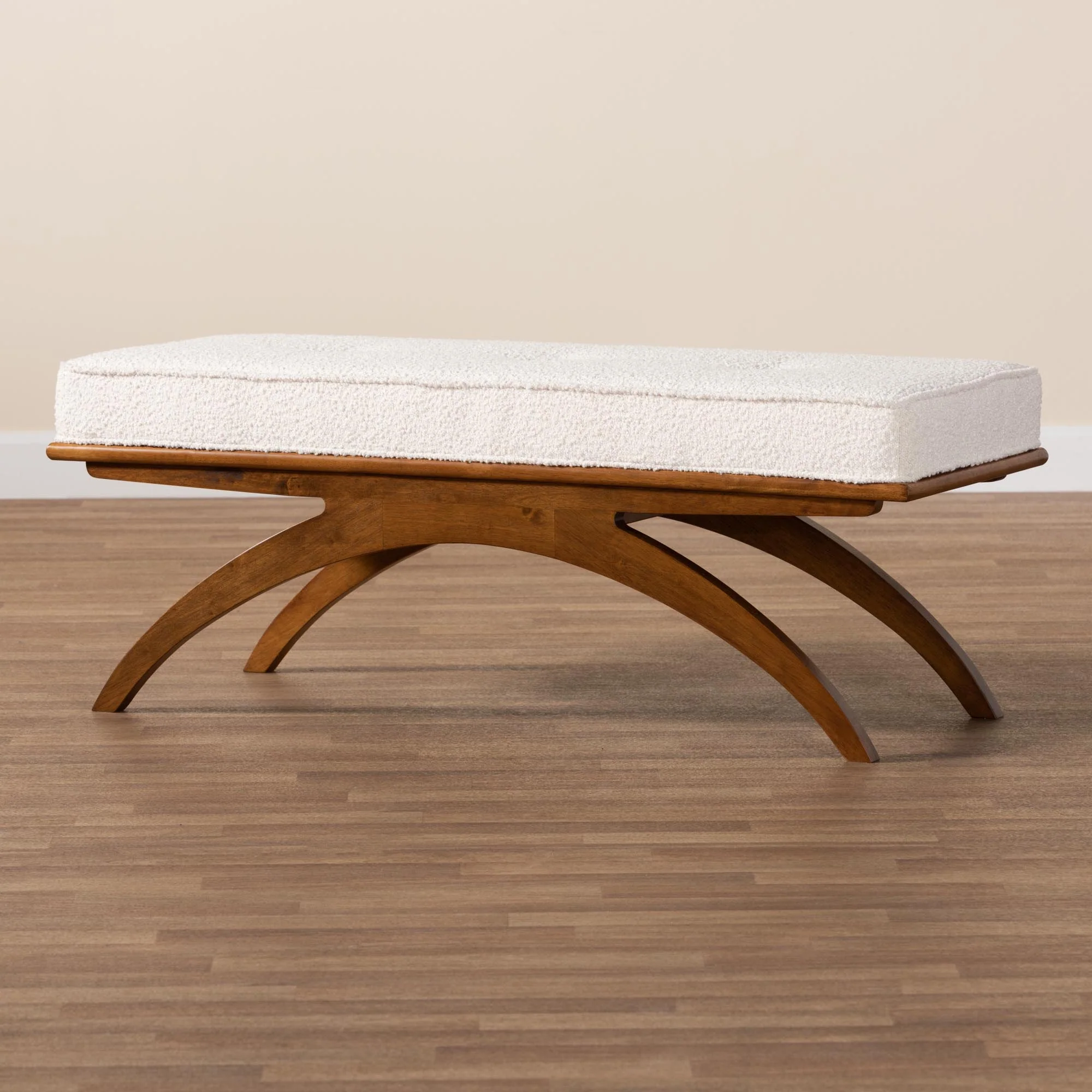 Baxton Studio Orella Japandi Cream Boucle Fabric and Walnut Brown Finished Wood Bench - Image 7
