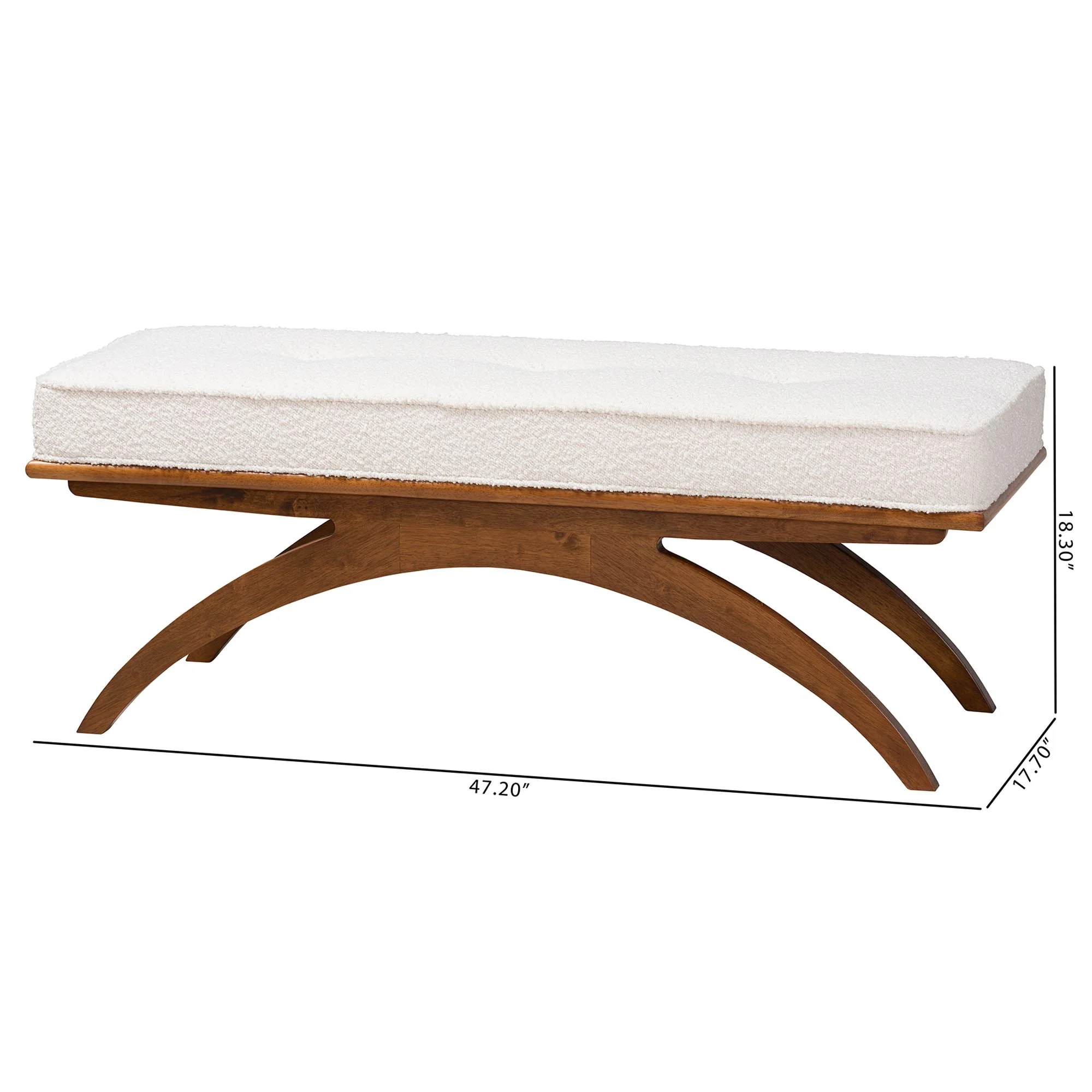 Baxton Studio Orella Japandi Cream Boucle Fabric and Walnut Brown Finished Wood Bench - Image 8