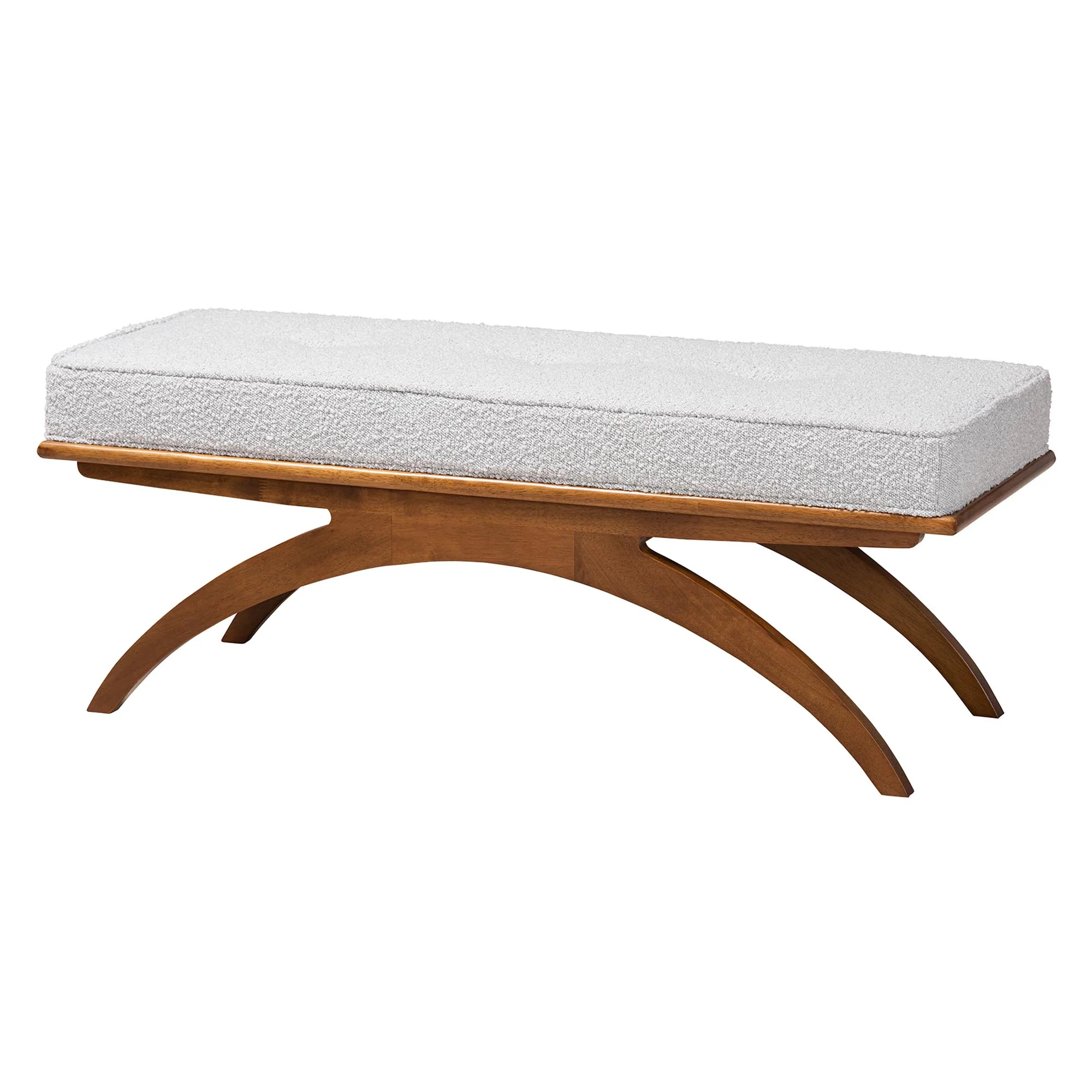 Baxton Studio Orella Japandi Light Grey Boucle Fabric and Walnut Brown Finished Wood Bench - Image 2
