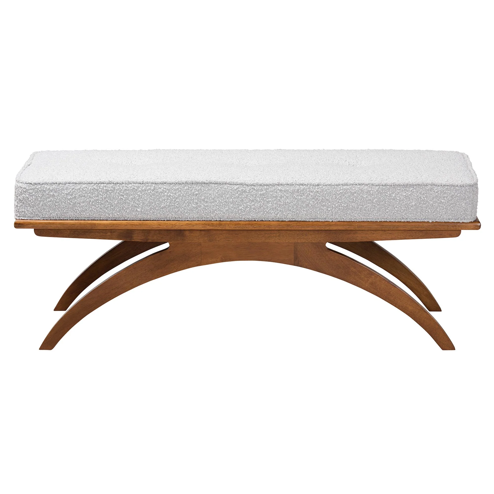 Baxton Studio Orella Japandi Light Grey Boucle Fabric and Walnut Brown Finished Wood Bench - Image 3