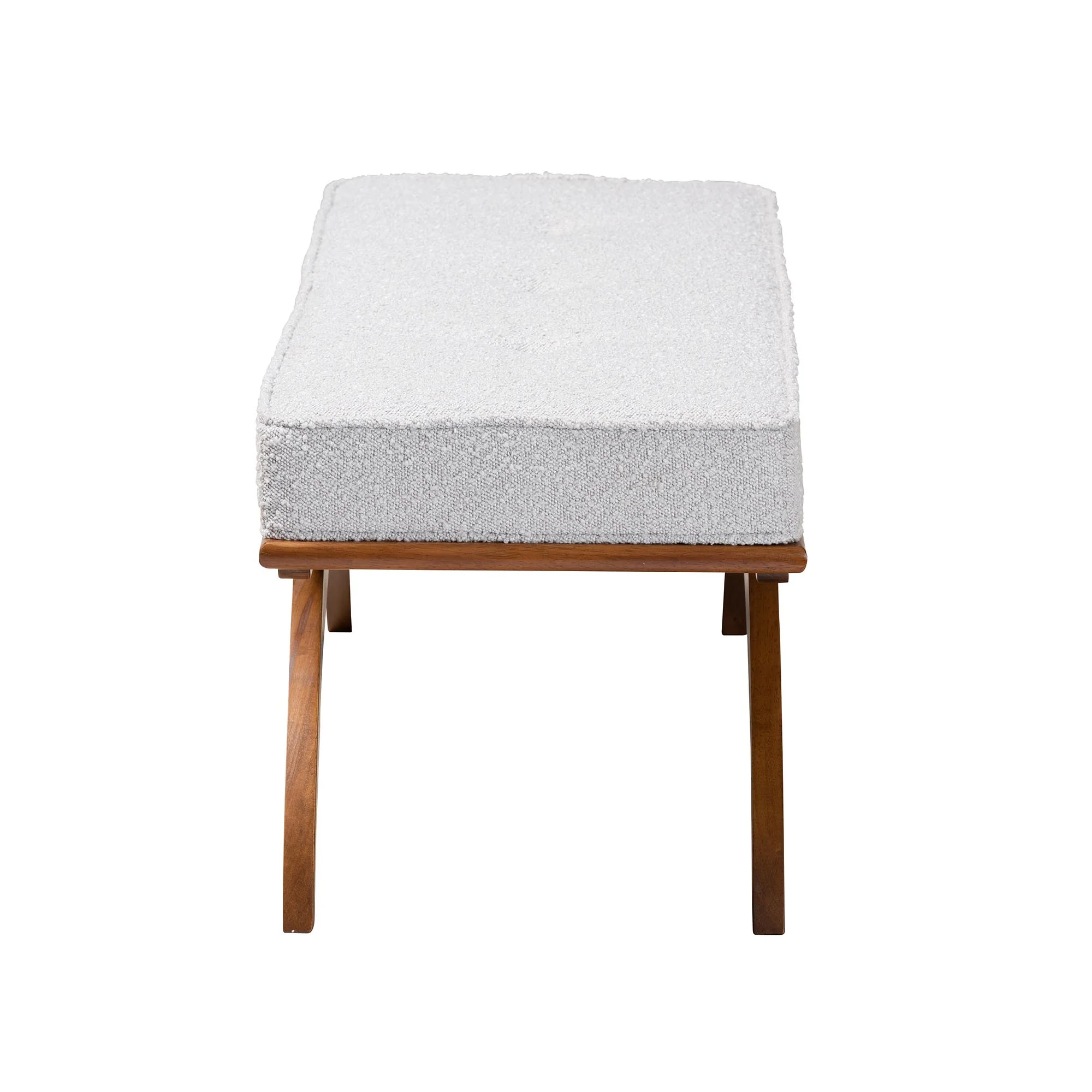 Baxton Studio Orella Japandi Light Grey Boucle Fabric and Walnut Brown Finished Wood Bench - Image 4