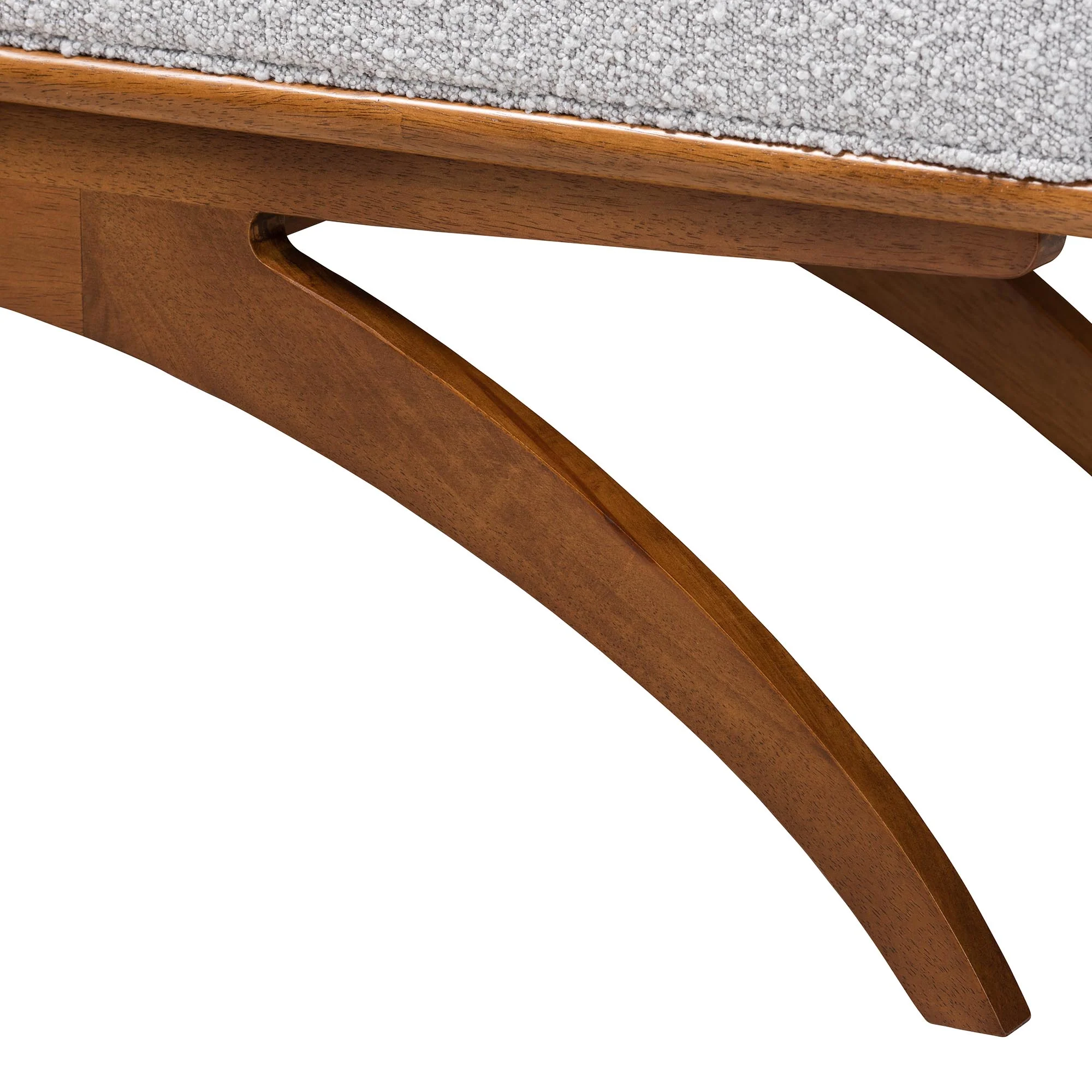 Baxton Studio Orella Japandi Light Grey Boucle Fabric and Walnut Brown Finished Wood Bench - Image 5