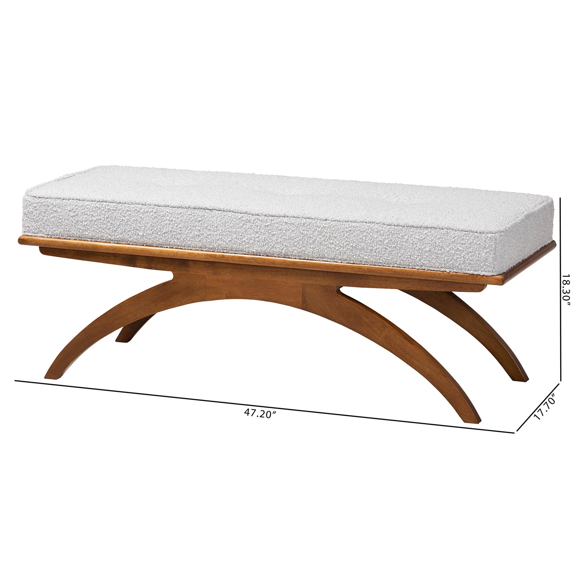 Baxton Studio Orella Japandi Light Grey Boucle Fabric and Walnut Brown Finished Wood Bench - Image 8