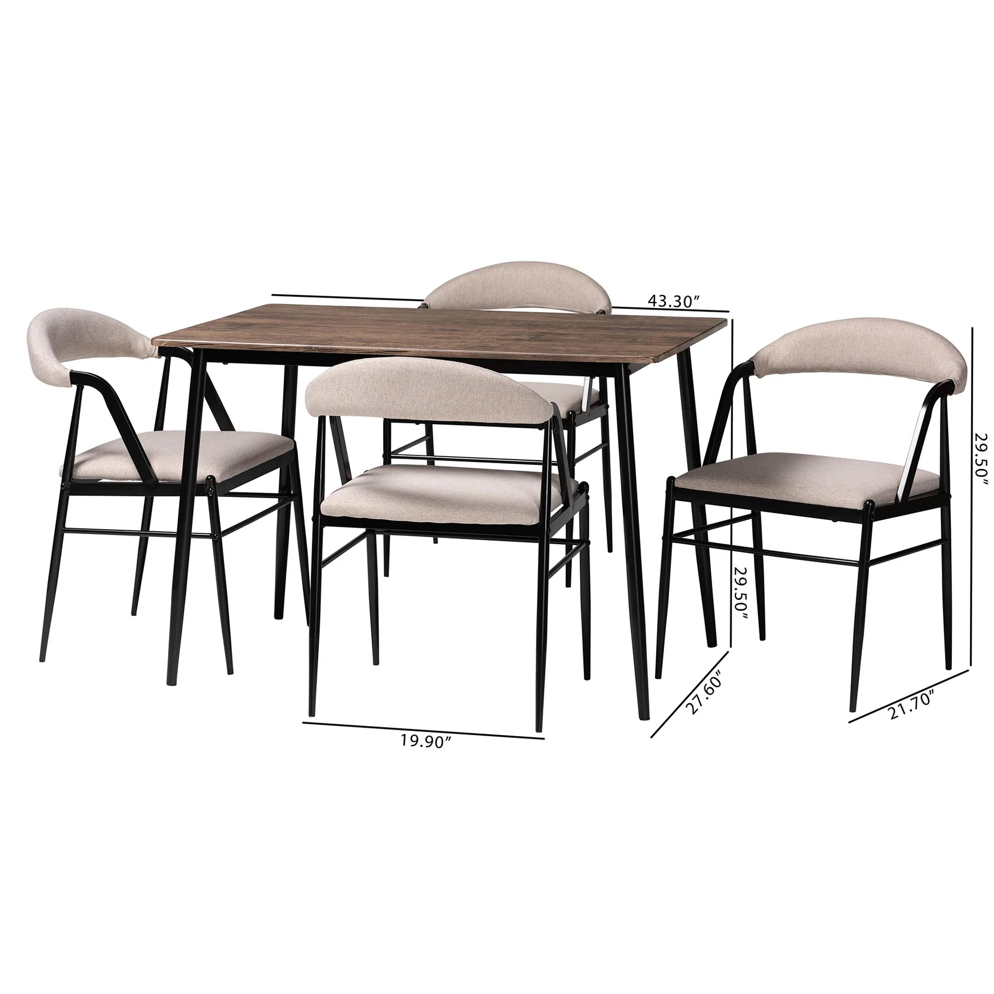 Baxton Studio Orrin Modern Industrial Beige Fabric and Metal Dining Set - Image 3