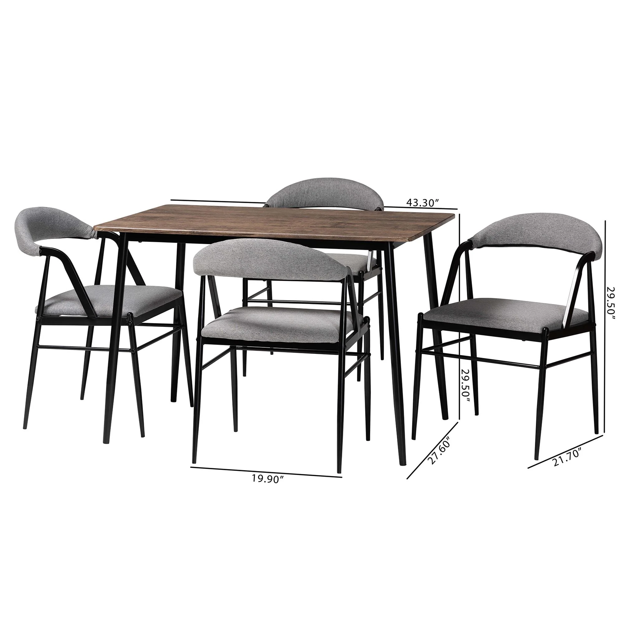 Baxton Studio Orrin Modern Industrial Grey Fabric and Metal Dining Set - Image 3