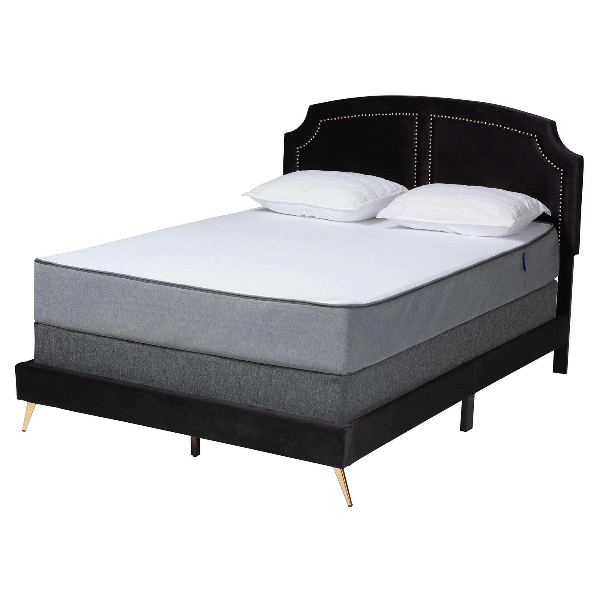 Baxton Studio Oxley Traditional Glam and Luxe Black Velvet and Gold Metal Queen Size Panel Bed - Image 2