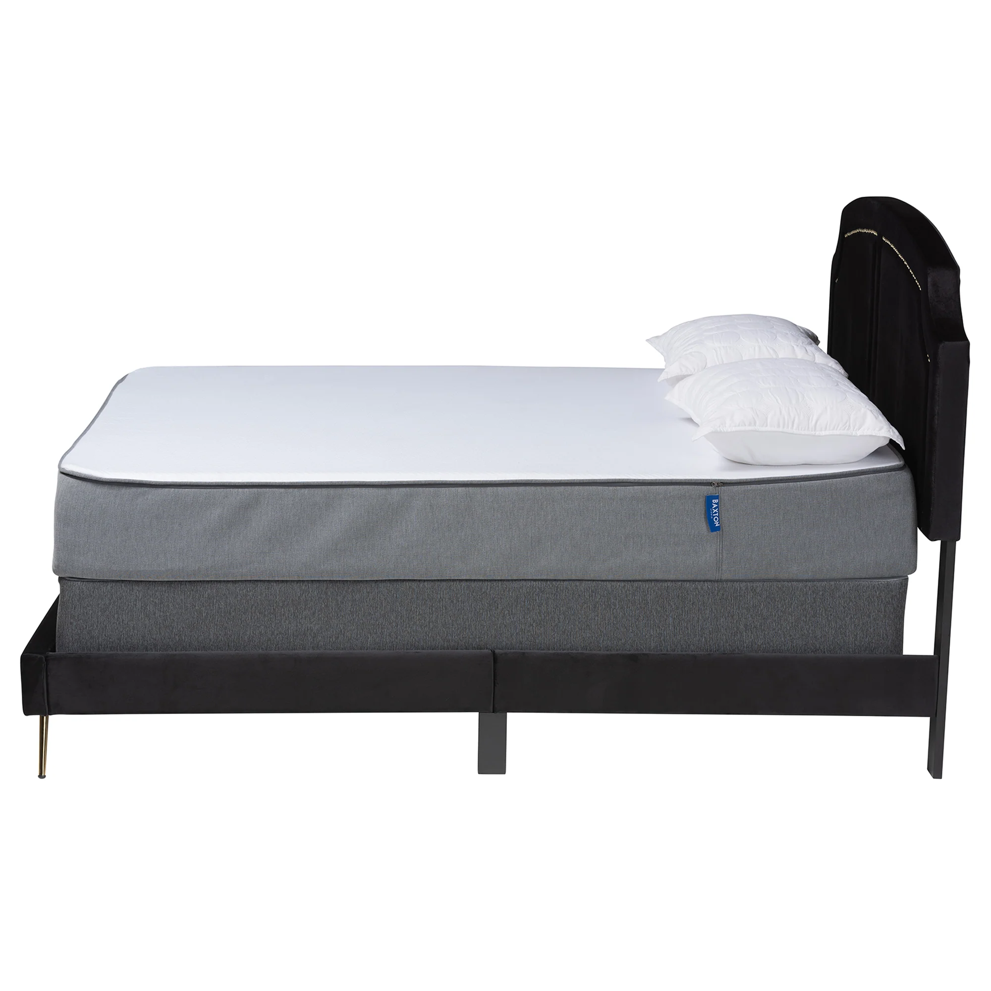 Baxton Studio Oxley Traditional Glam and Luxe Black Velvet and Gold Metal Queen Size Panel Bed - Image 3