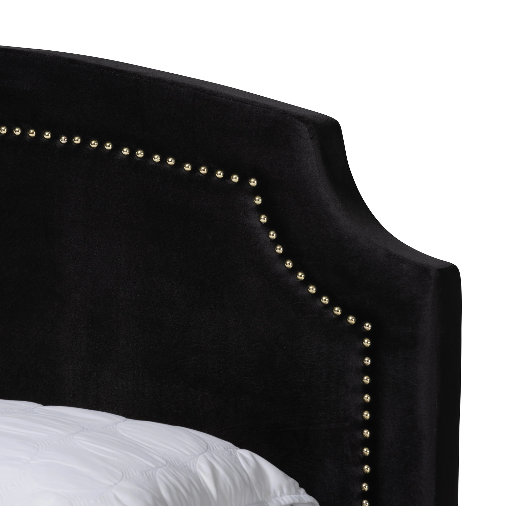 Baxton Studio Oxley Traditional Glam and Luxe Black Velvet and Gold Metal Queen Size Panel Bed - Image 5