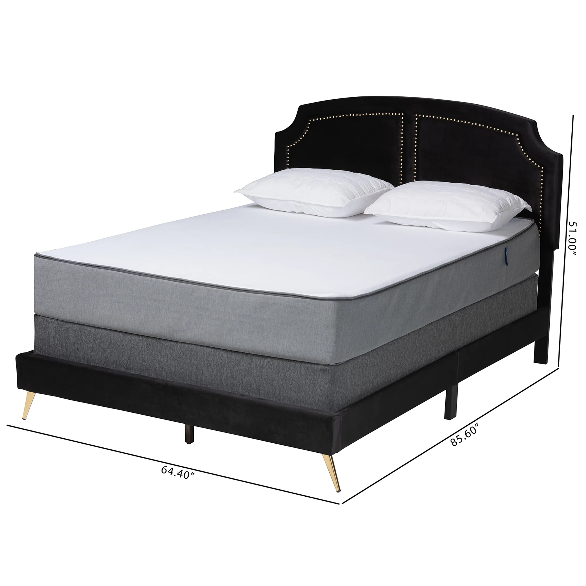 Baxton Studio Oxley Traditional Glam and Luxe Black Velvet and Gold Metal Queen Size Panel Bed - Image 8