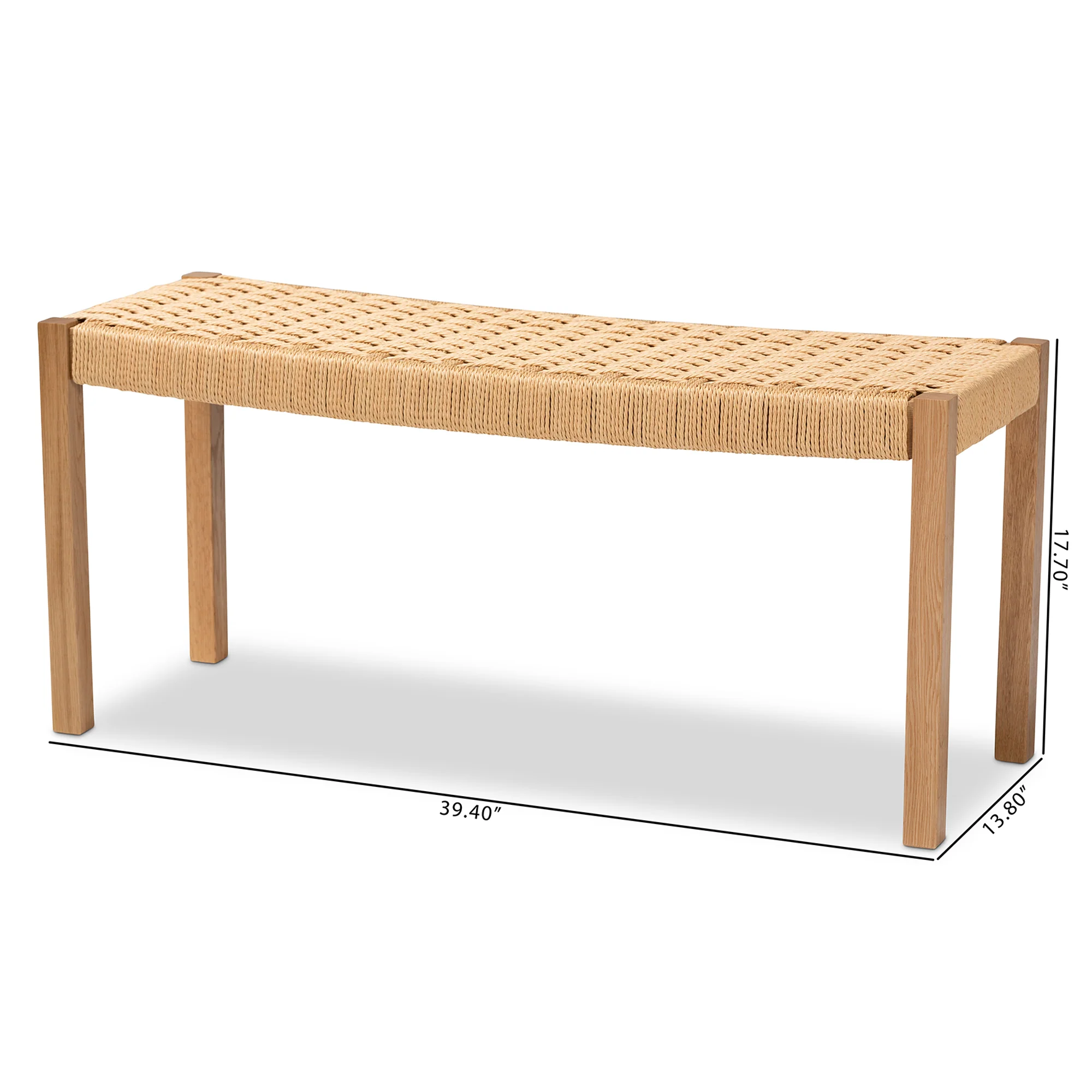 Baxton Studio Pacari Rustic Transitional Oak Brown Finished Wood and Hemp Accent Bench - Image 2