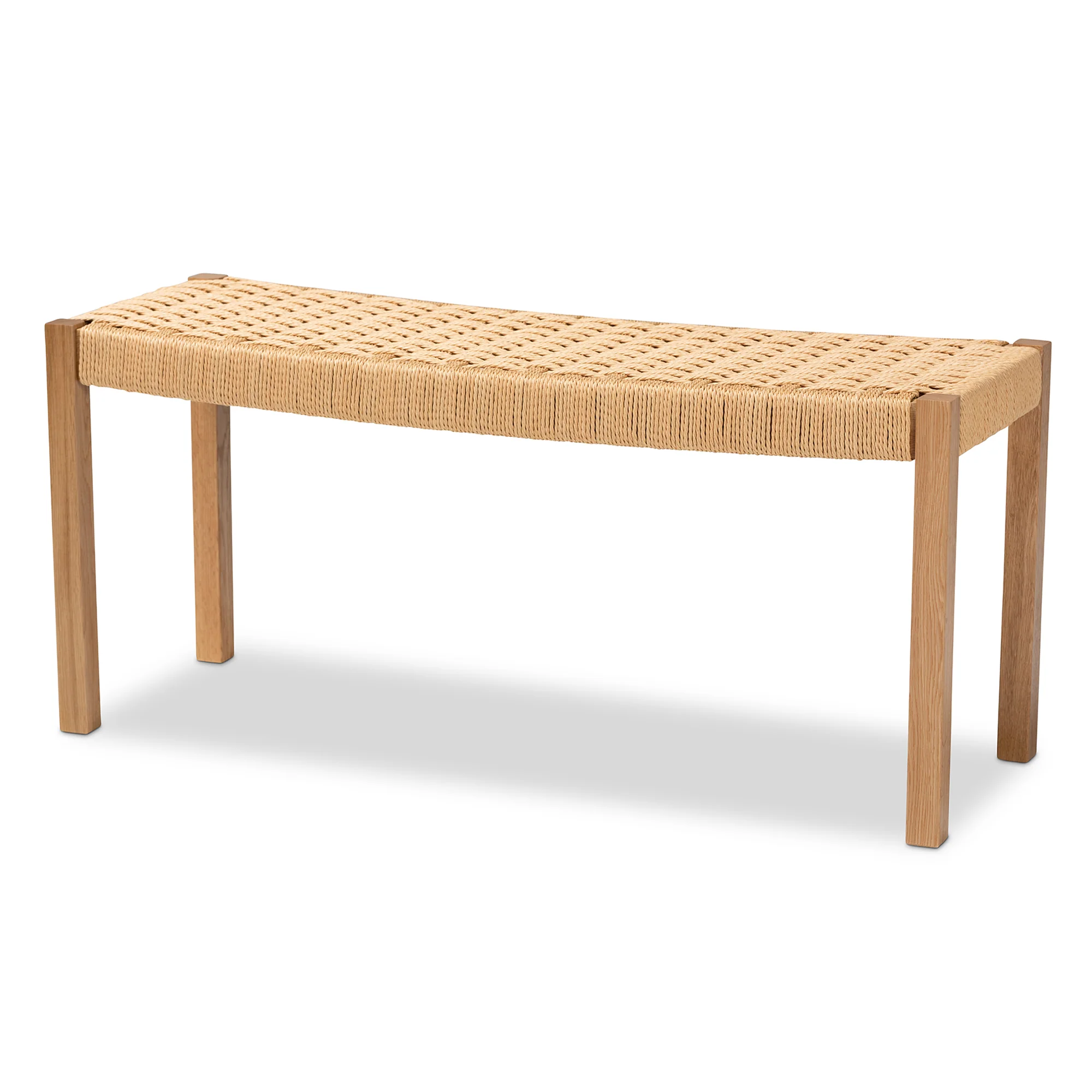 Baxton Studio Pacari Rustic Transitional Oak Brown Finished Wood and Hemp Accent Bench - Image 3